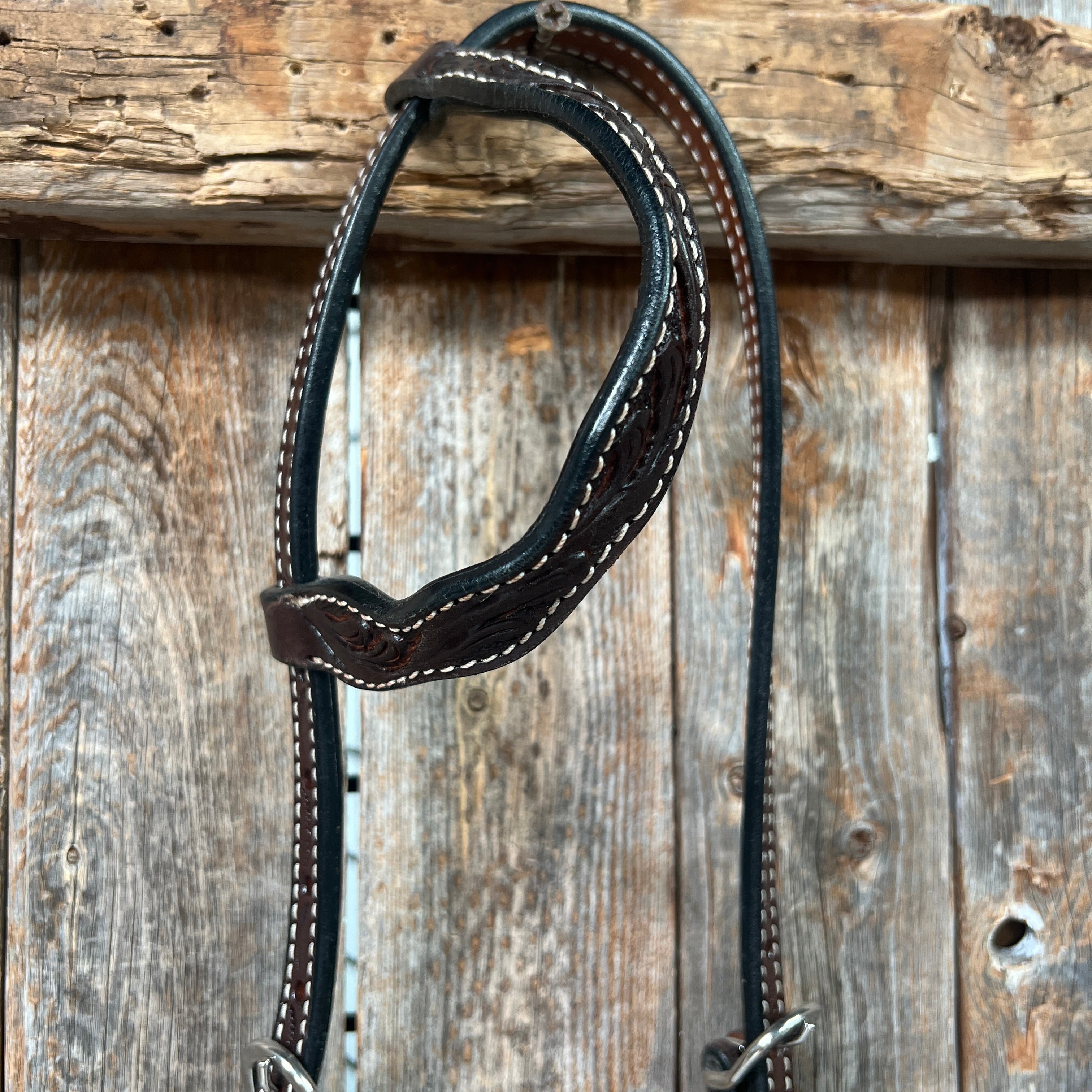 Floral Scalloped Dark Oil One Ear Headstall / Bridle — view 2