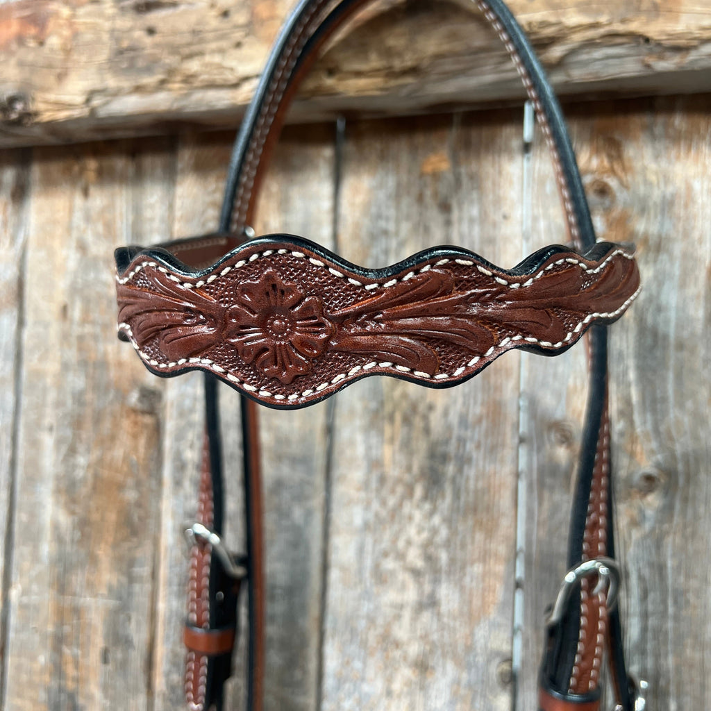 Floral Scalloped Medium Oil Browband Headstall / Bridle — view 3