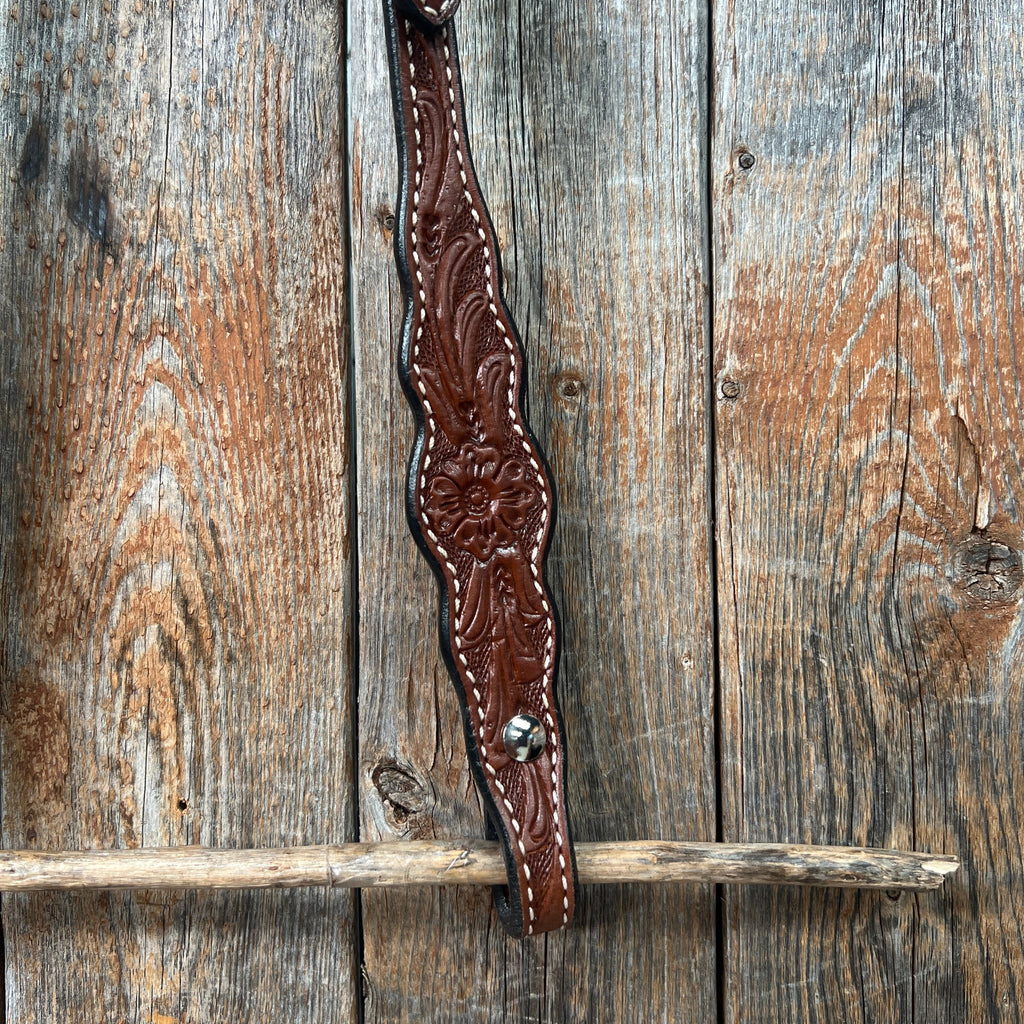Floral Scalloped Medium Oil One Ear Headstall / Bridle — view 3