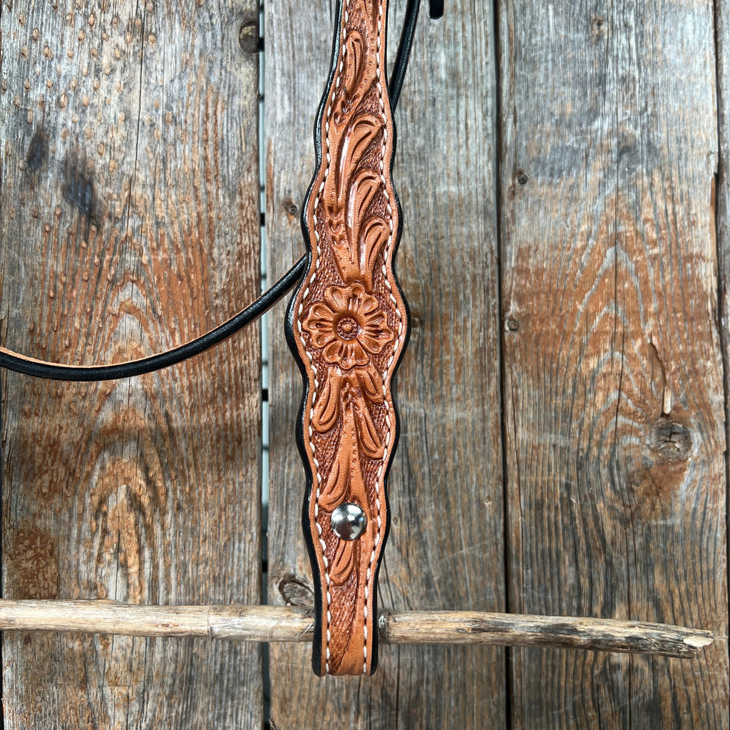 Floral Scalloped Light Oil Browband Headstall / Bridle — view 3
