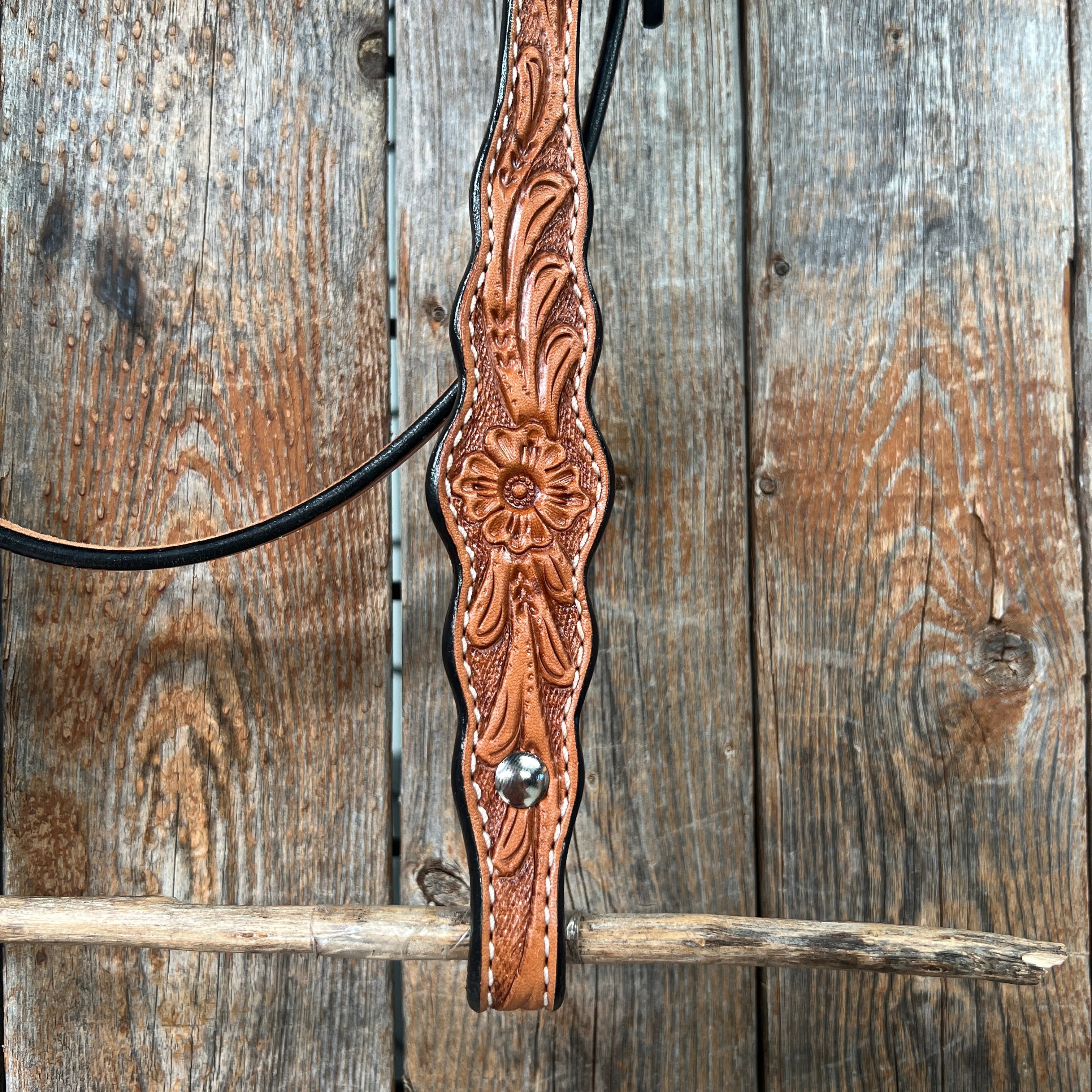Floral Scalloped Light Oil Browband Headstall / Bridle — view 3