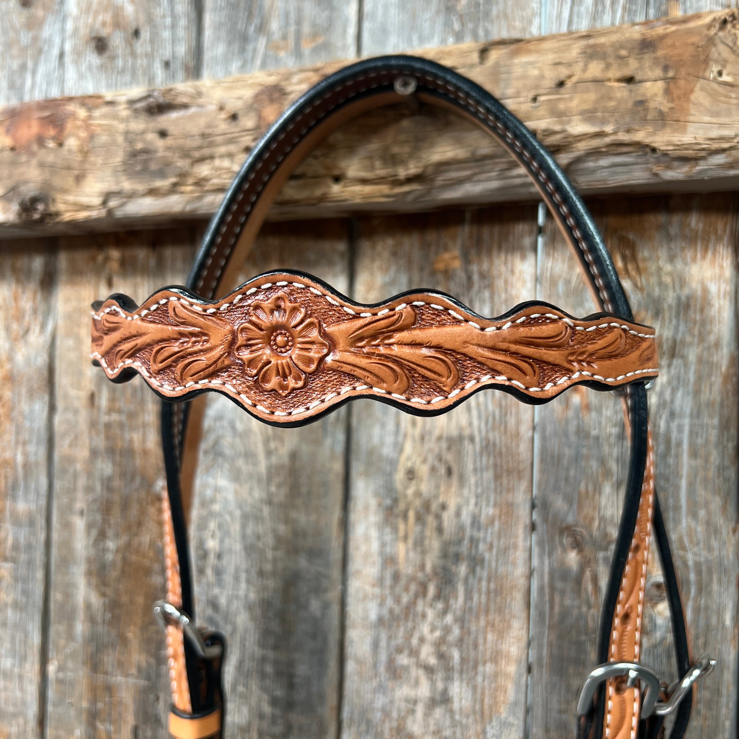 Floral Scalloped Light Oil Browband Headstall / Bridle — view 2