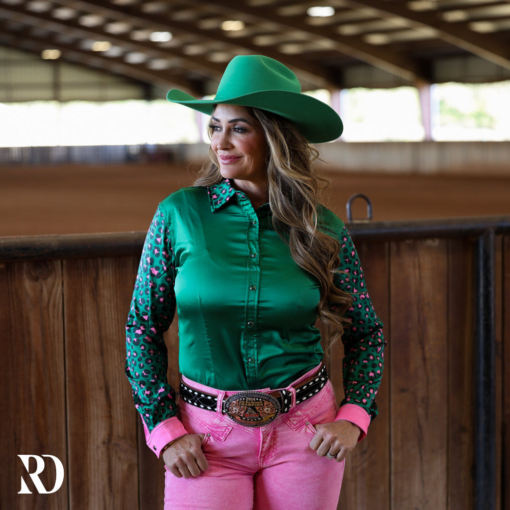 Hot Shot Leopard Satin Performance Rodeo Shirt — view 3