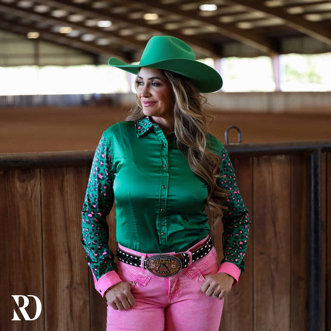 Hot Shot Leopard Satin Performance Rodeo Shirt — view 3