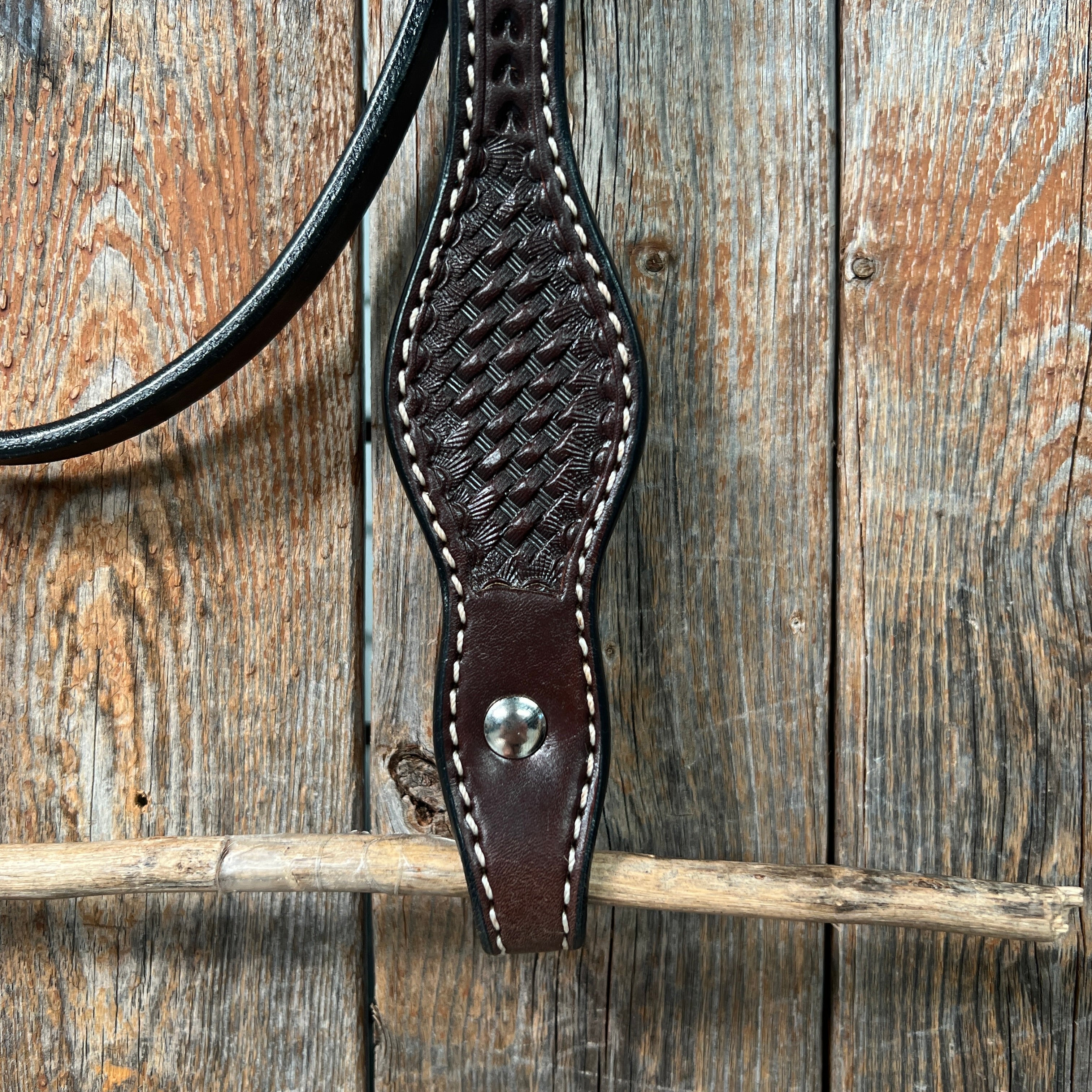 Basketweave Dark Oil Browband Headstall / Bridle — view 3