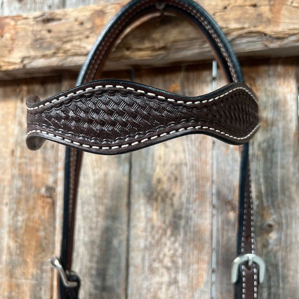 Basketweave Dark Oil Browband Headstall / Bridle — view 2