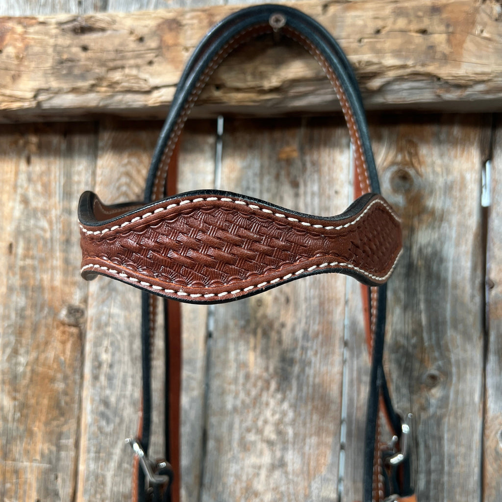 Basketweave Medium Oil Browband Headstall / Bridle — view 3