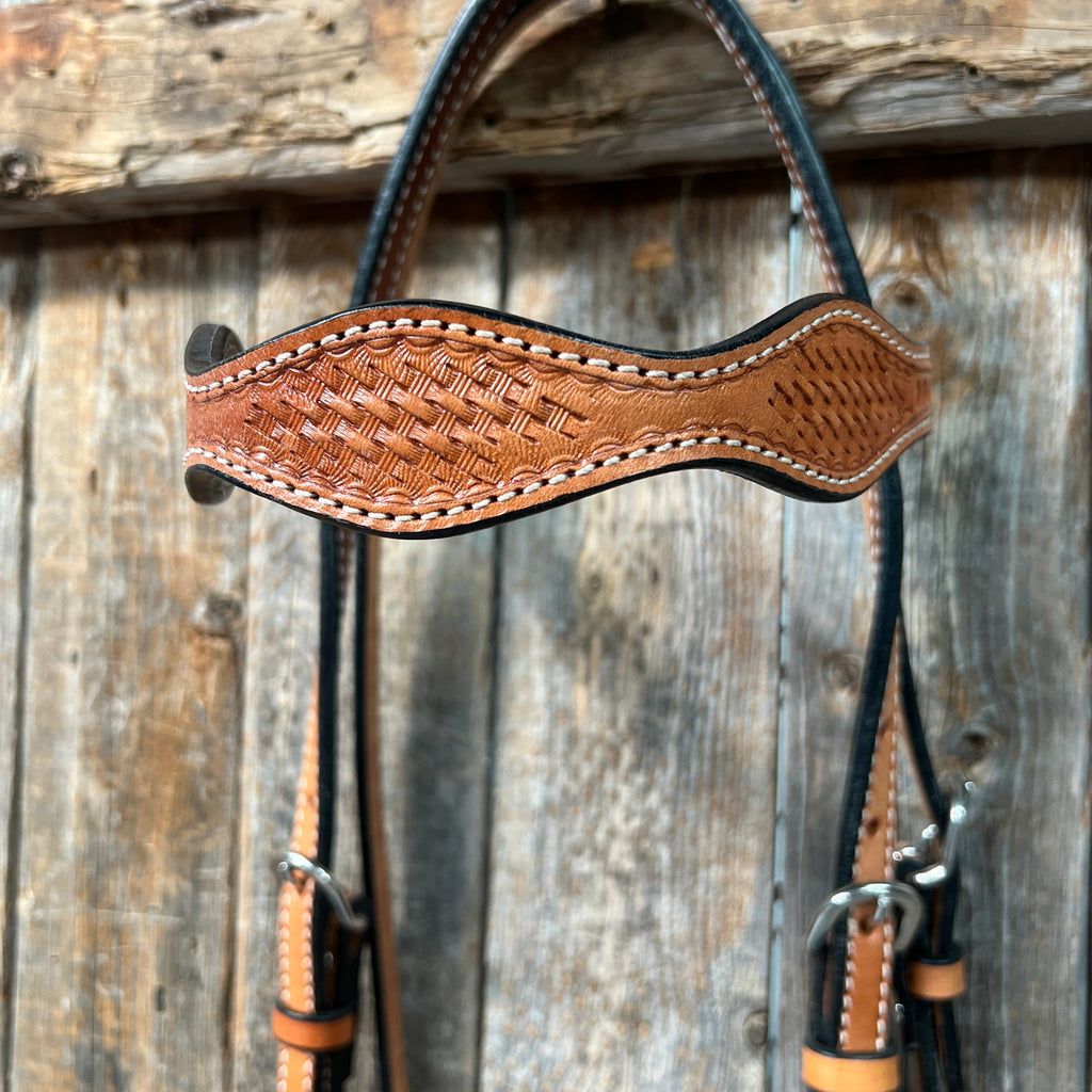 Basketweave Light Oil Browband Headstall / Bridle — view 2