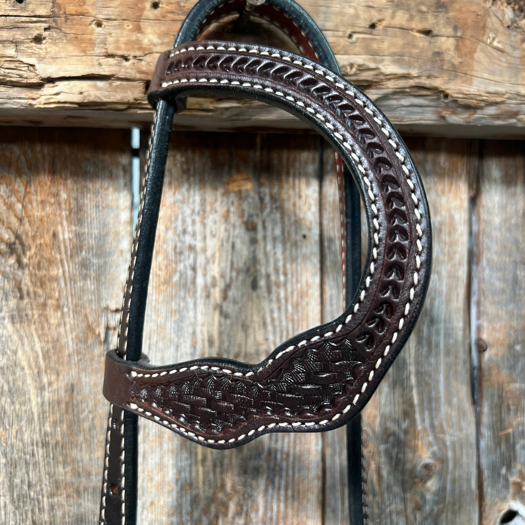 Basketweave Dark Oil One Ear Headstall / Bridle — view 2