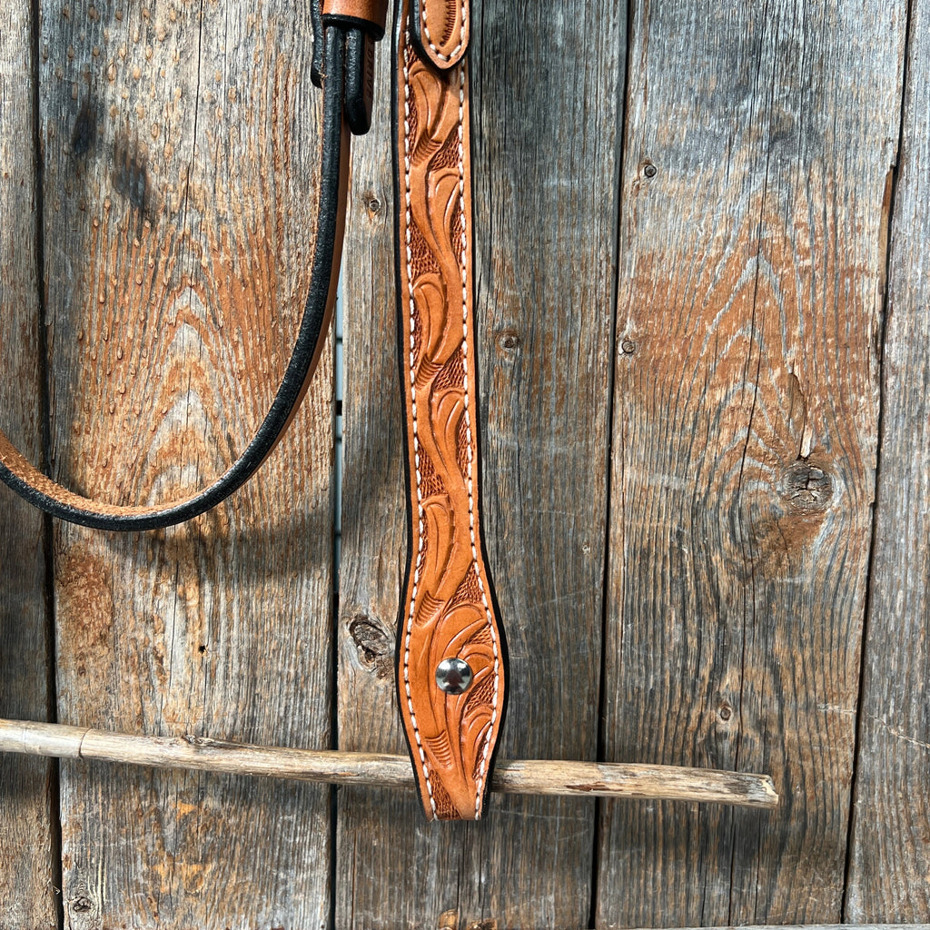 Floral V Browband Light Oil Headstall / Bridle — view 3