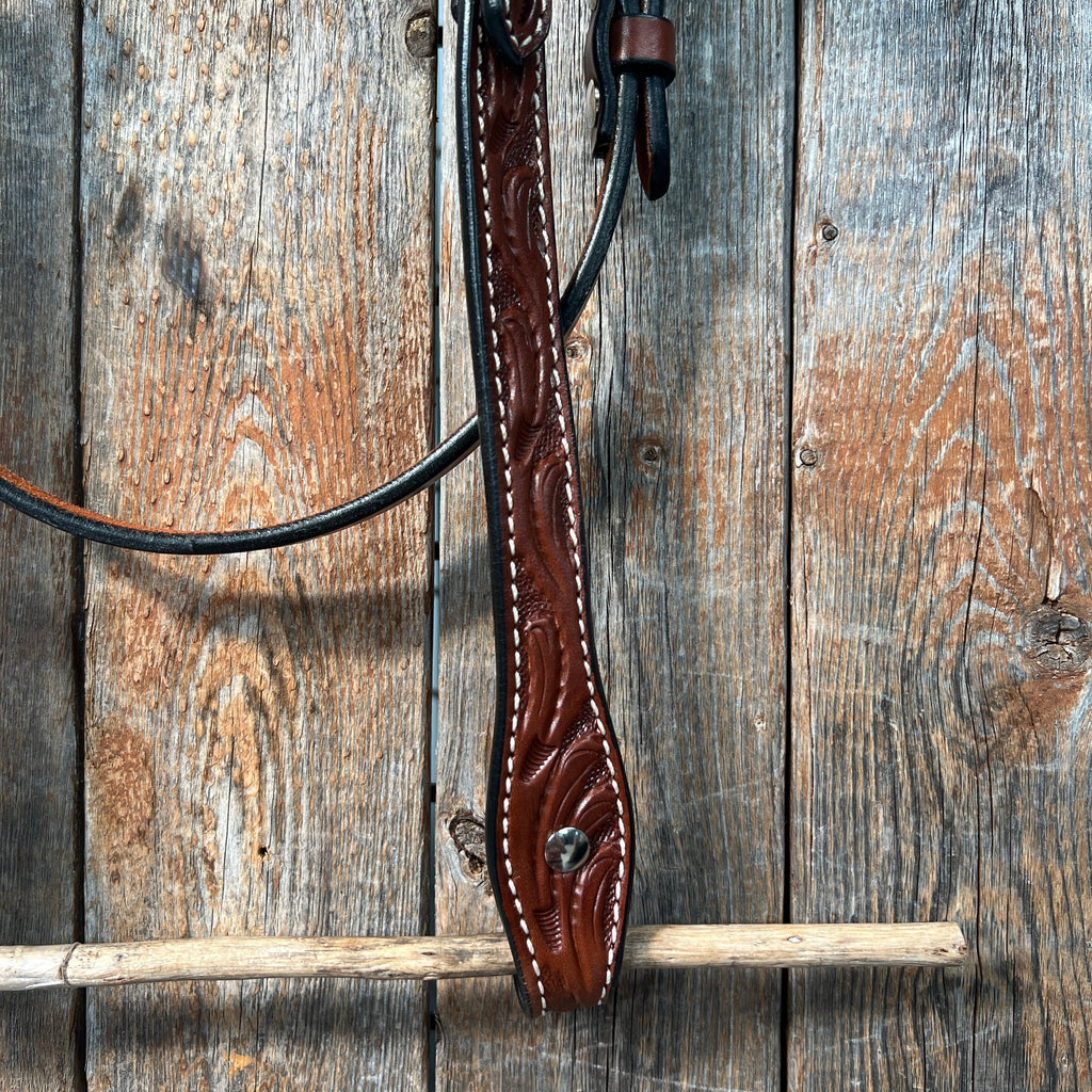 Floral V Browband Medium Oil Headstall / Bridle — view 3