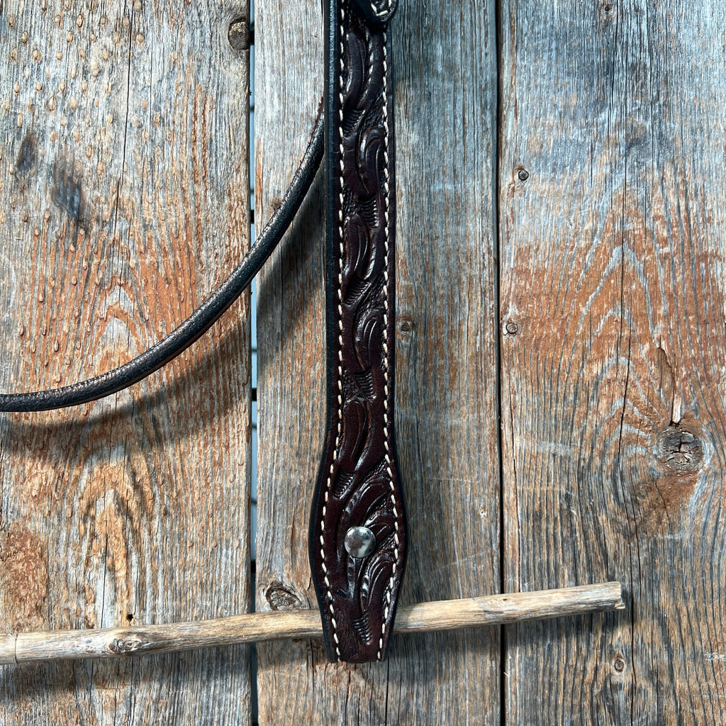 Floral V Browband Dark Oil Headstall / Bridle — view 3