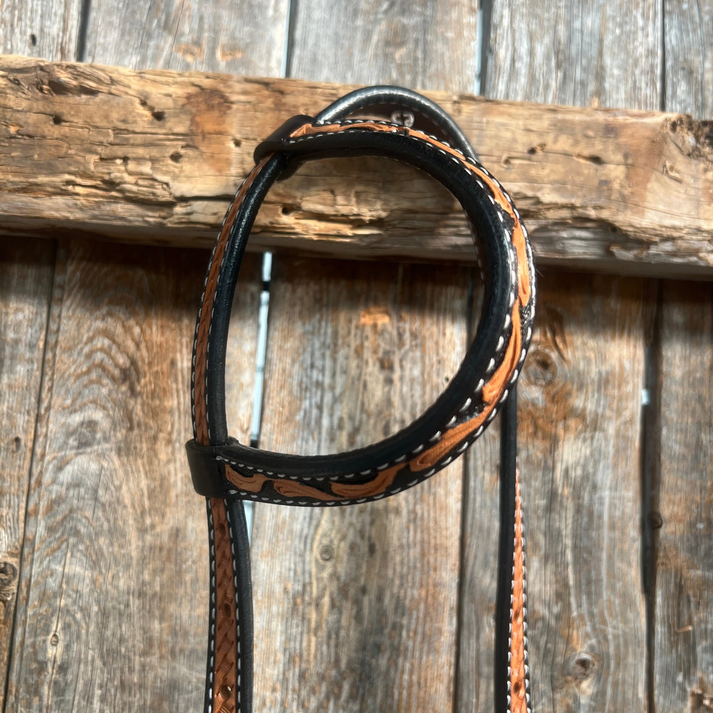 Basketweave - Leaf Scalloped Two Tone One Ear Headstall/Bridle #231871 — view 2