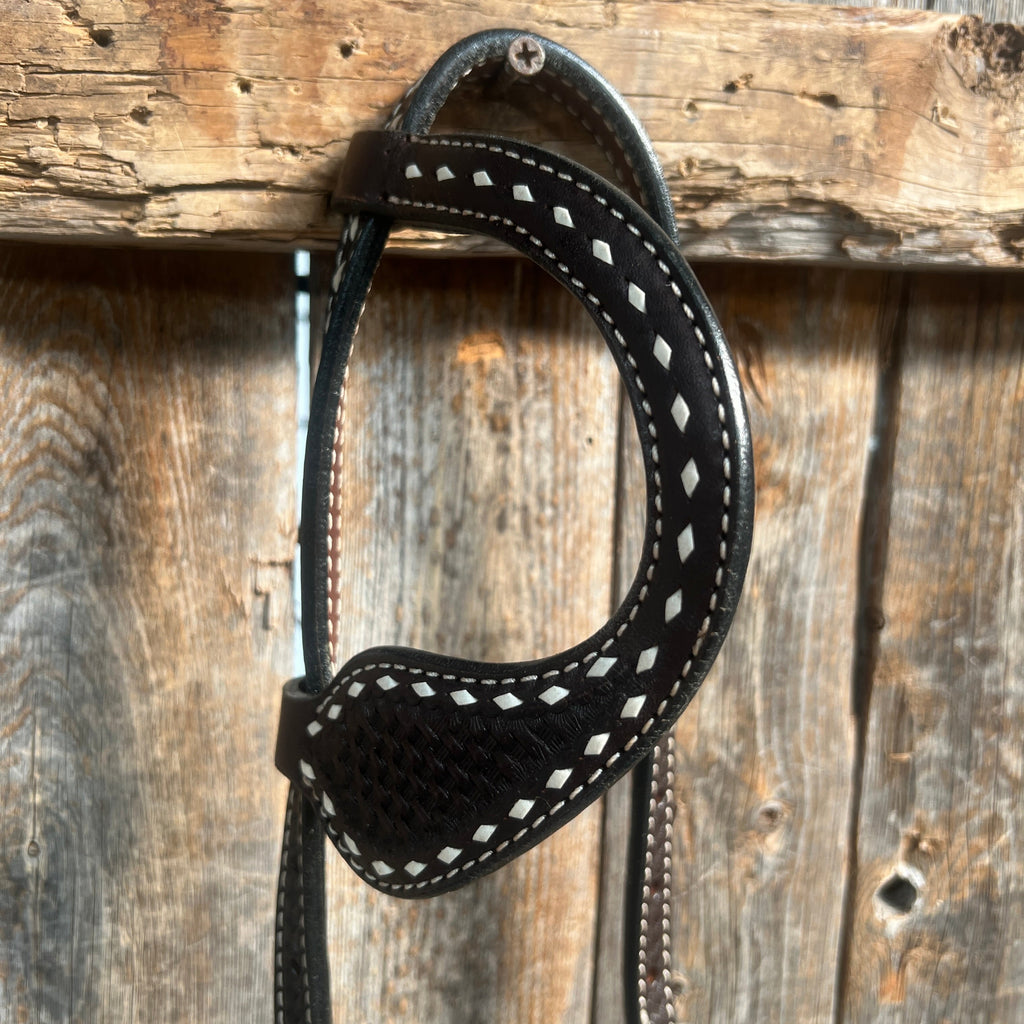 Dark Oil Basketweave Buckstitch Tooled One Ear Headstall / Bridle — view 2