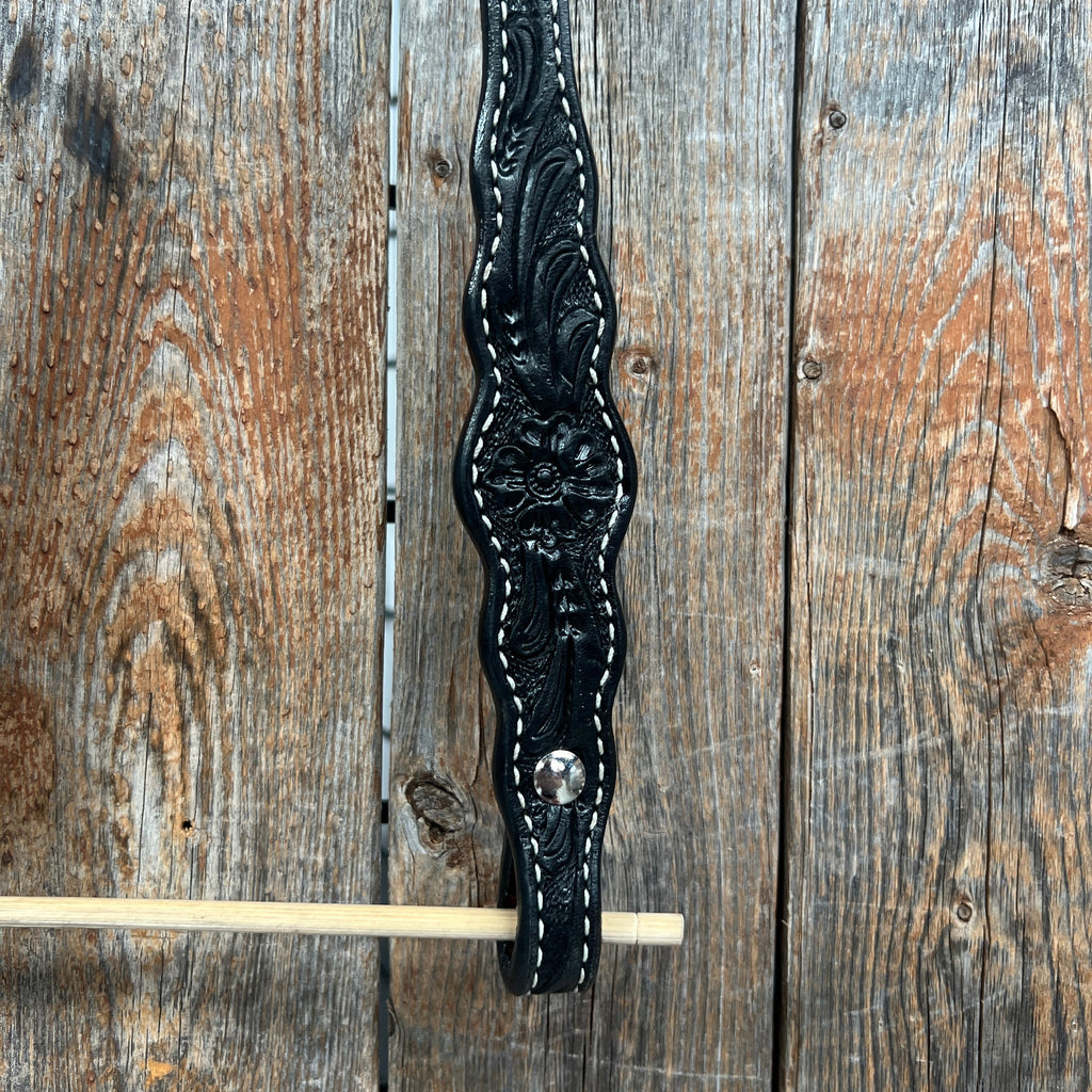 Floral Scalloped Black One Ear Headstall / Bridle — view 3