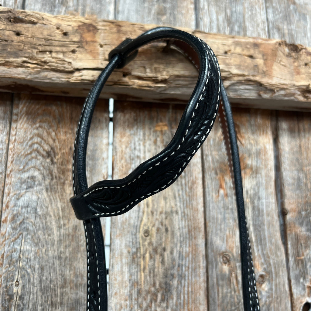 Floral Scalloped Black One Ear Headstall / Bridle — view 2