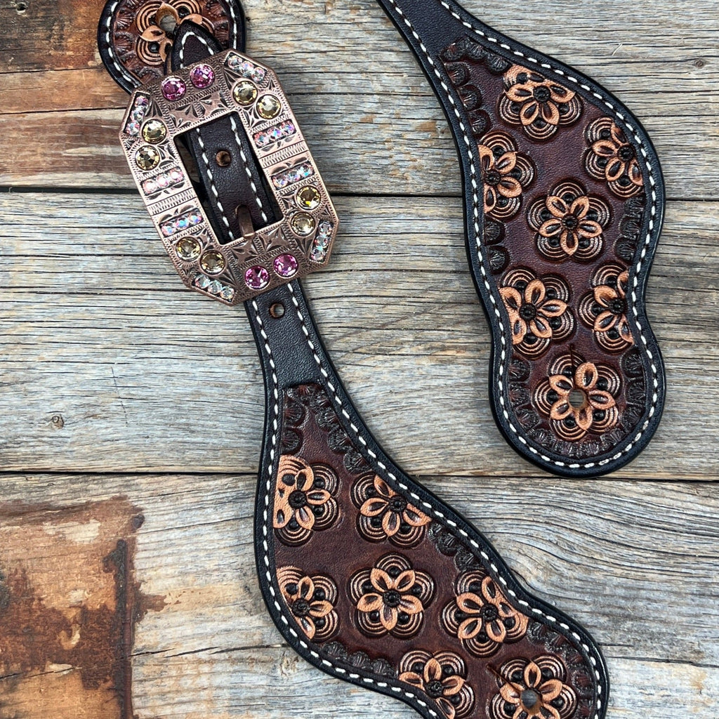 Flower Power Pink, Champagne, AB Spur Straps #SS126 — view 2