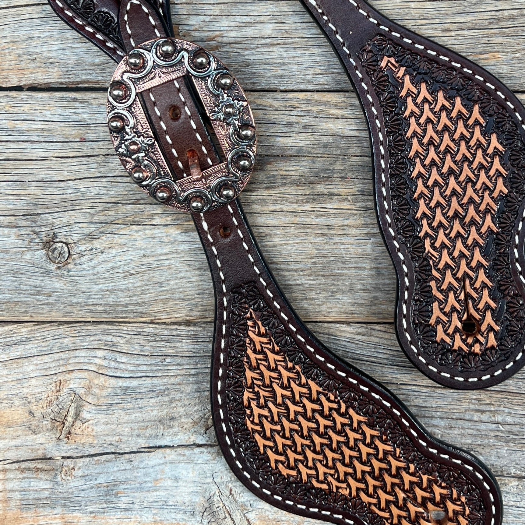 Two Tone Foxtail Copper Dot Spur Straps #SS123 — view 2