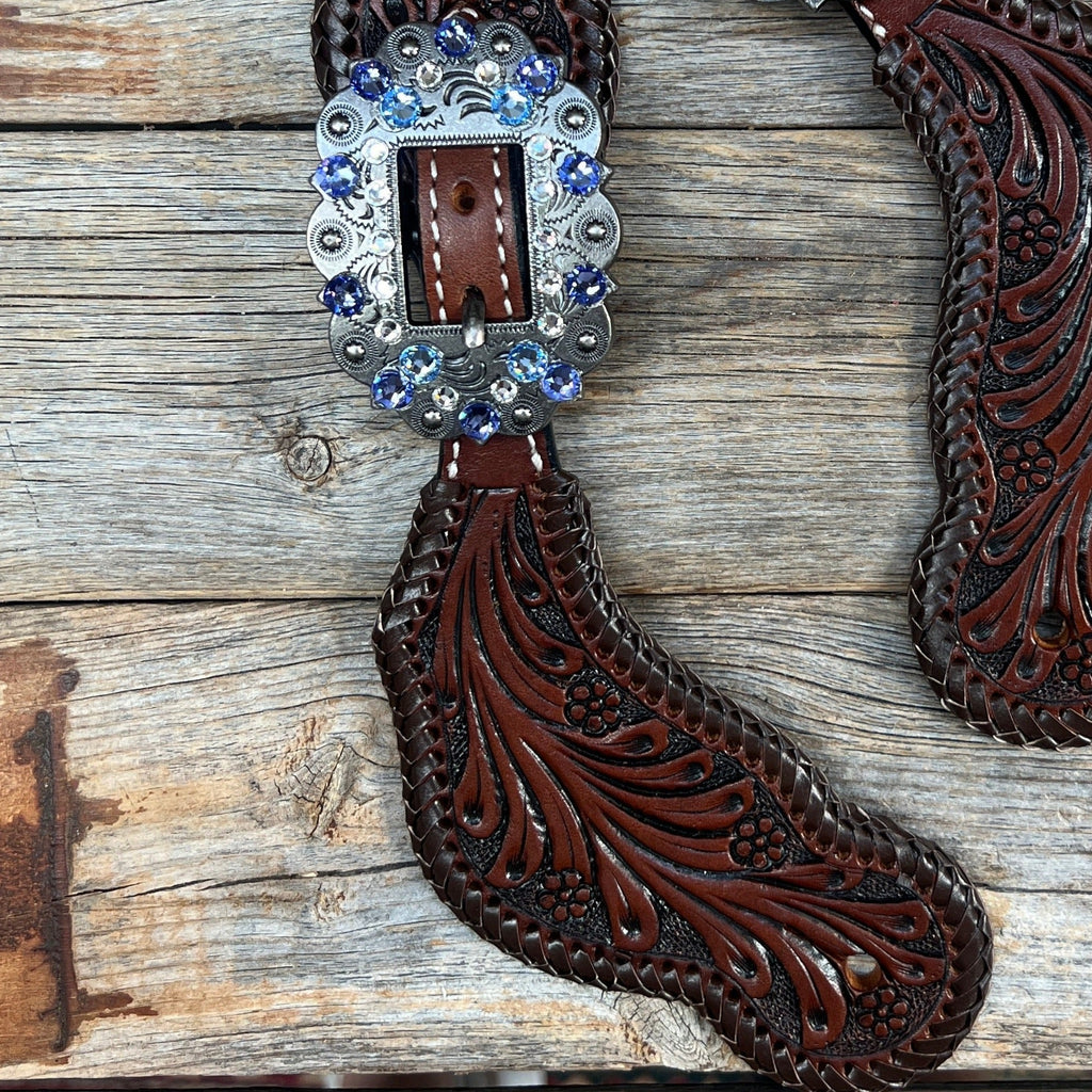 Dark Oil Whipstitch Light Sapphire, Clear, Lilac Spur Straps #SS132 — view 2