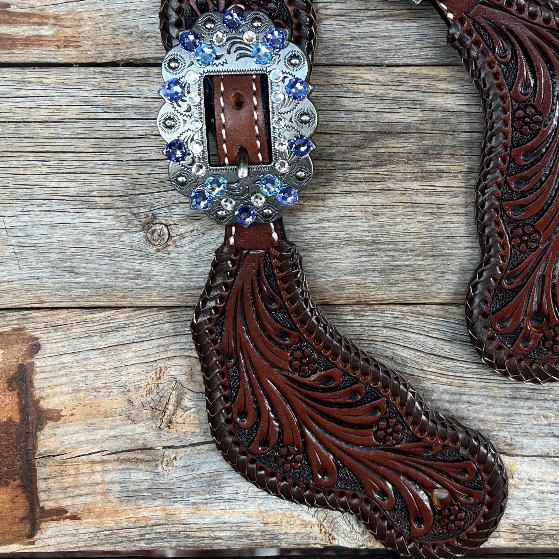 Dark Oil Whipstitch Light Sapphire, Clear, Lilac Spur Straps #SS132 — view 2