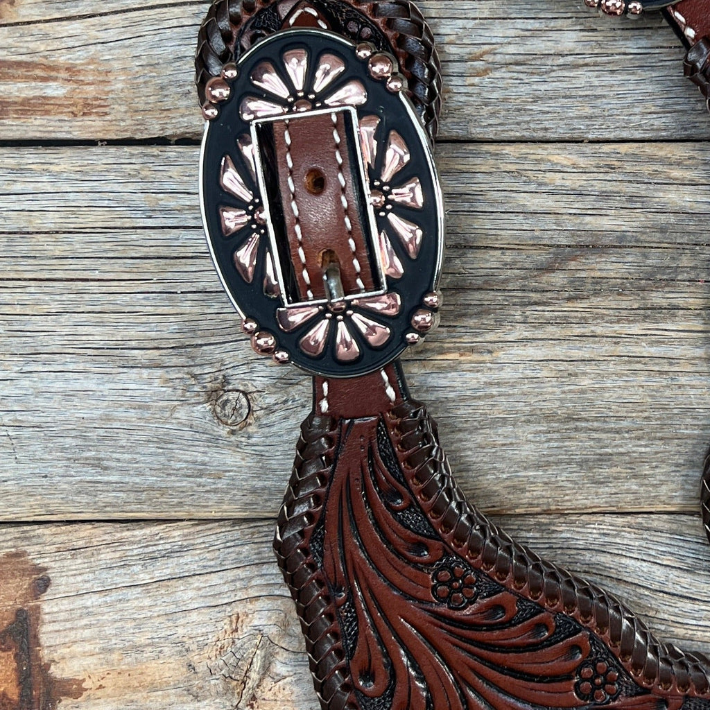 Dark Oil Whipstitch Copper Flower Spur Straps - Copper Flower #SS124 — view 2
