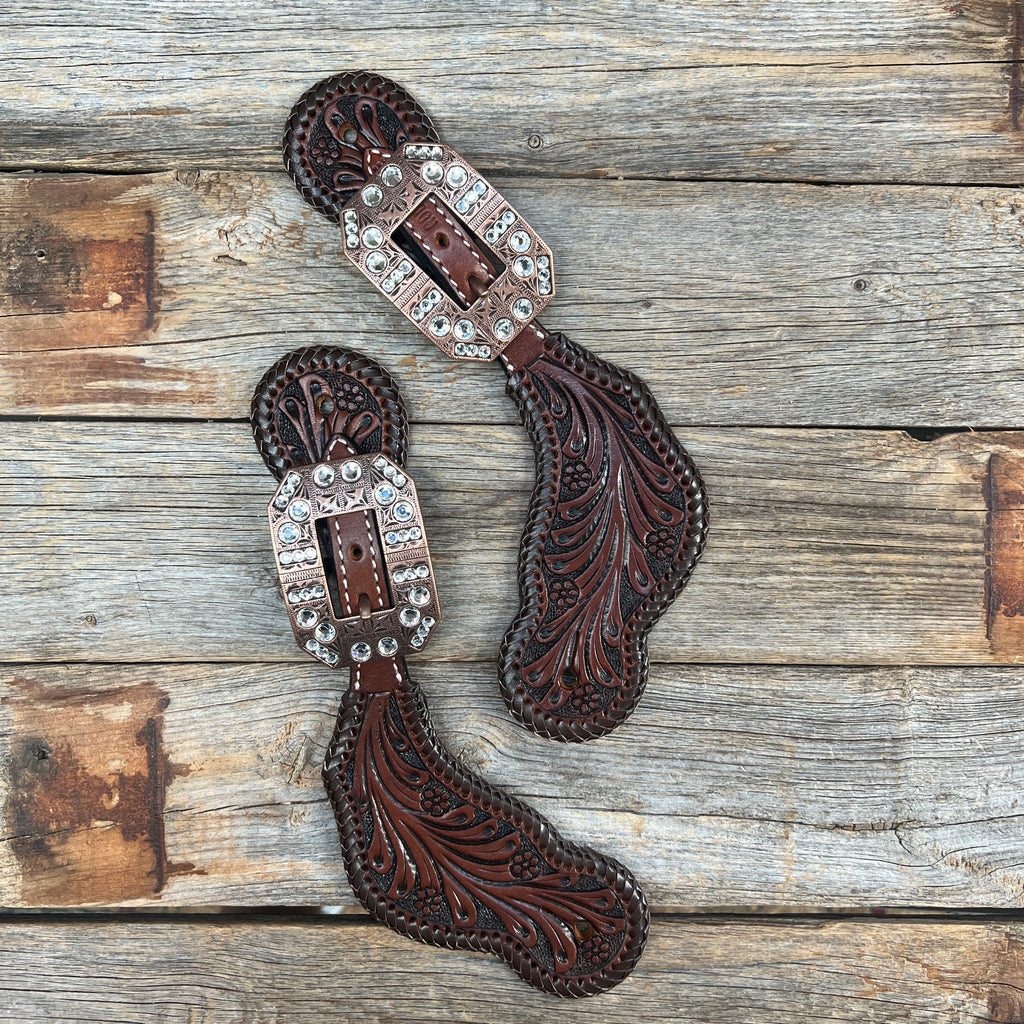 Dark Oil Whipstitch Clear Spur Straps #SS129