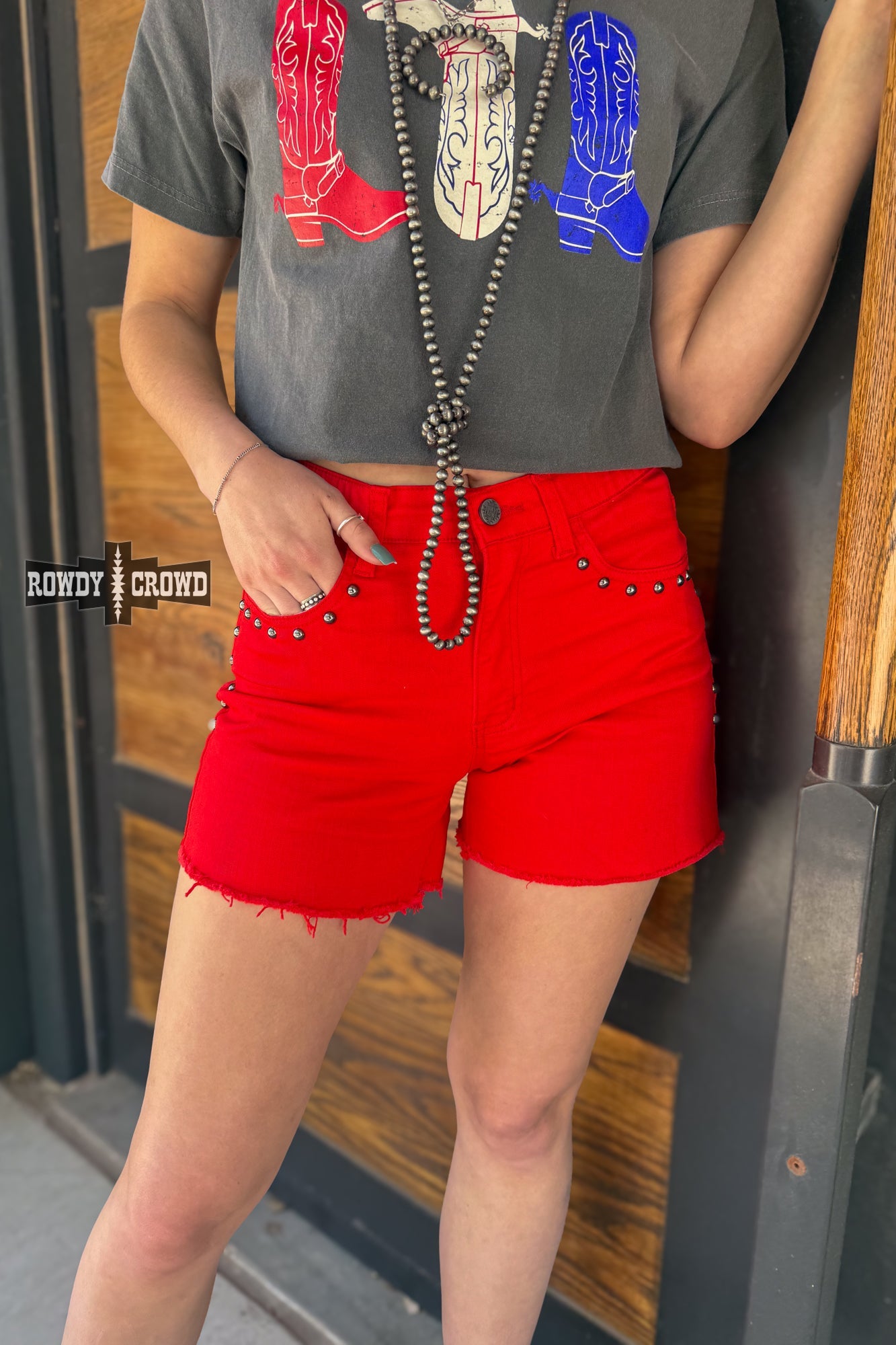 DS RED- Shenandoah Stud Shorts by Rowdy Crowd Clothing - product image 6