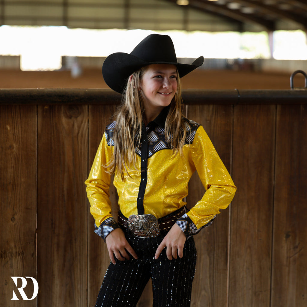 *youth* Gold Spade Sparkle Performance Rodeo Shirt — view 4