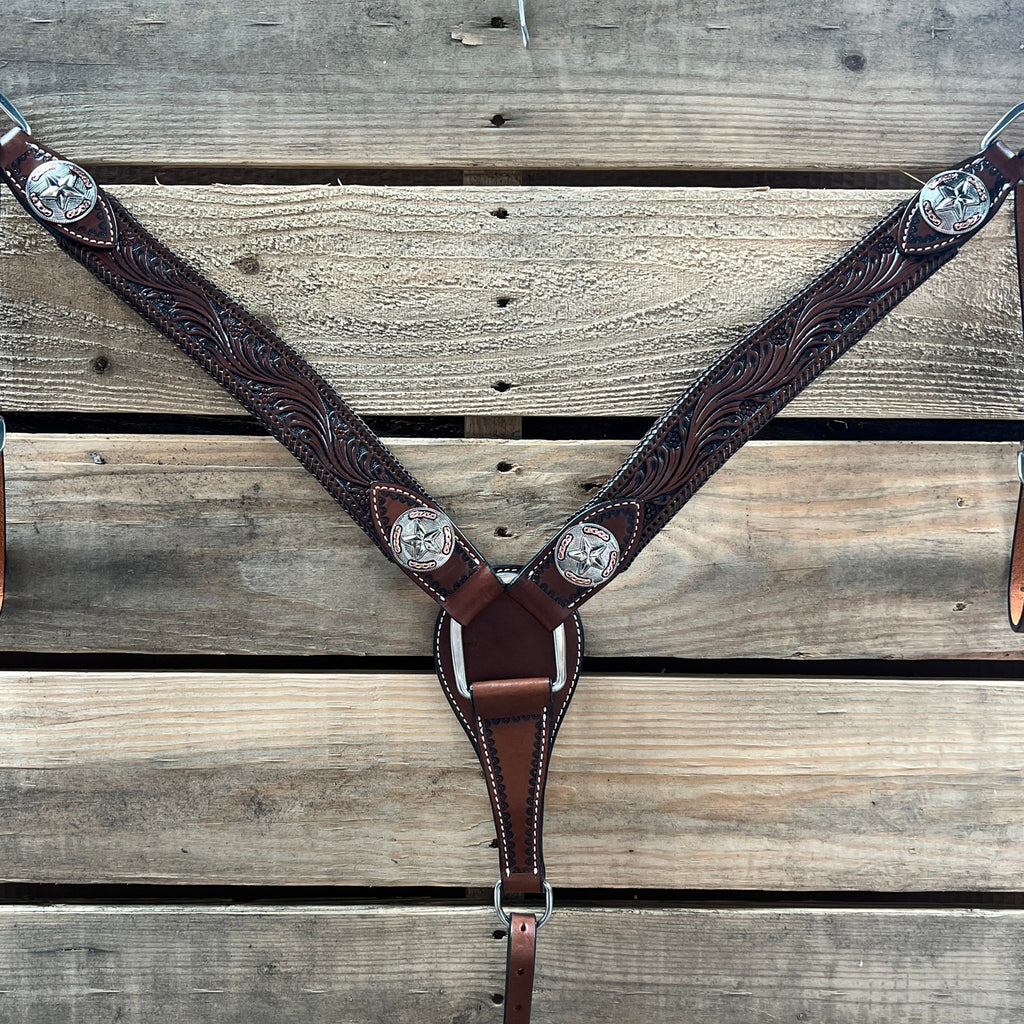 Dark Oil Braid Texas Star Browband Tack Set #BBBC627 — view 8