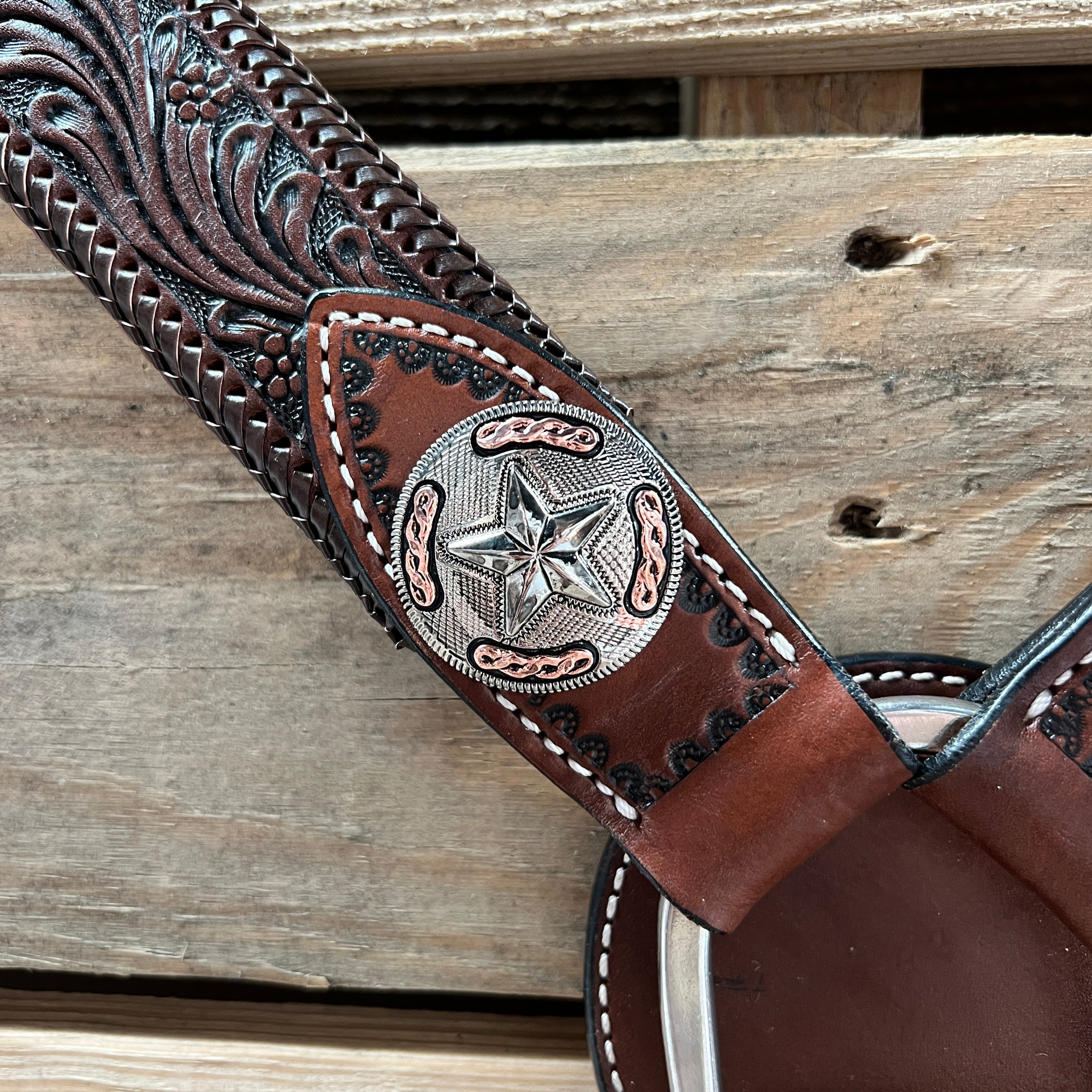 Dark Oil Braid Texas Star Browband Tack Set #BBBC627 — view 9