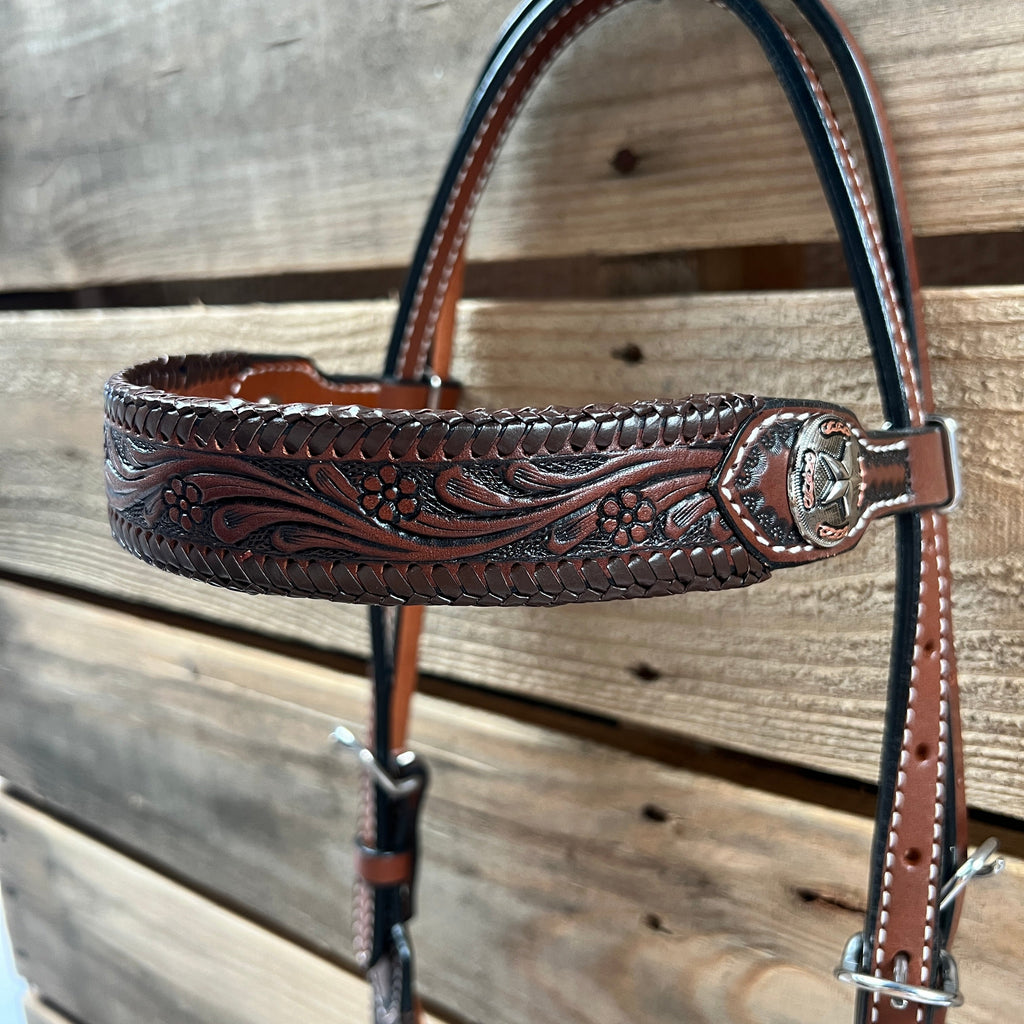 Dark Oil Braid Texas Star Browband Tack Set #BBBC627 — view 4