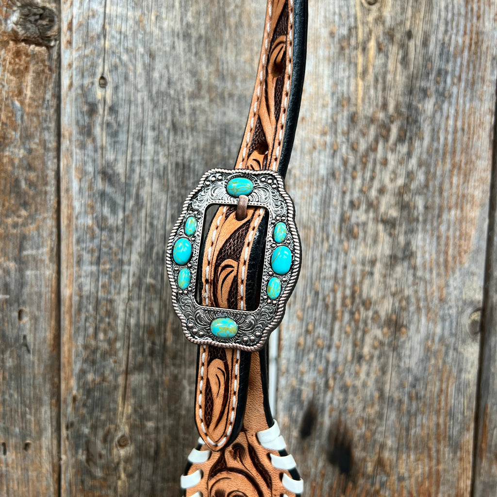 Whipstitch Copper Turquoise Browband / One Ear Tack Set #BBBC419 — view 9