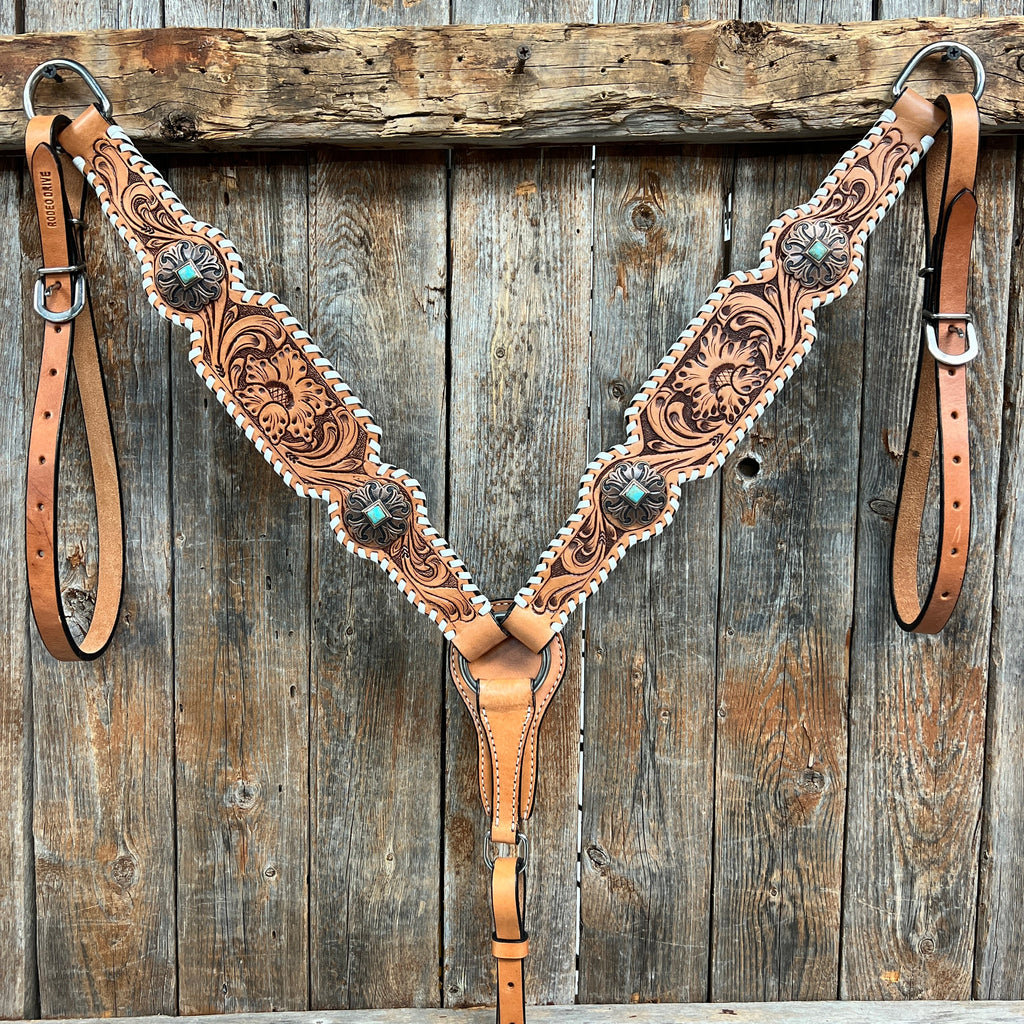 Whipstitch Copper Turquoise Browband / One Ear Tack Set #BBBC419 — view 3