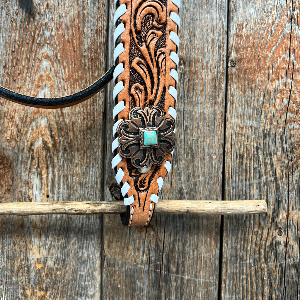 Whipstitch Copper Turquoise Browband / One Ear Tack Set #BBBC419 — view 8