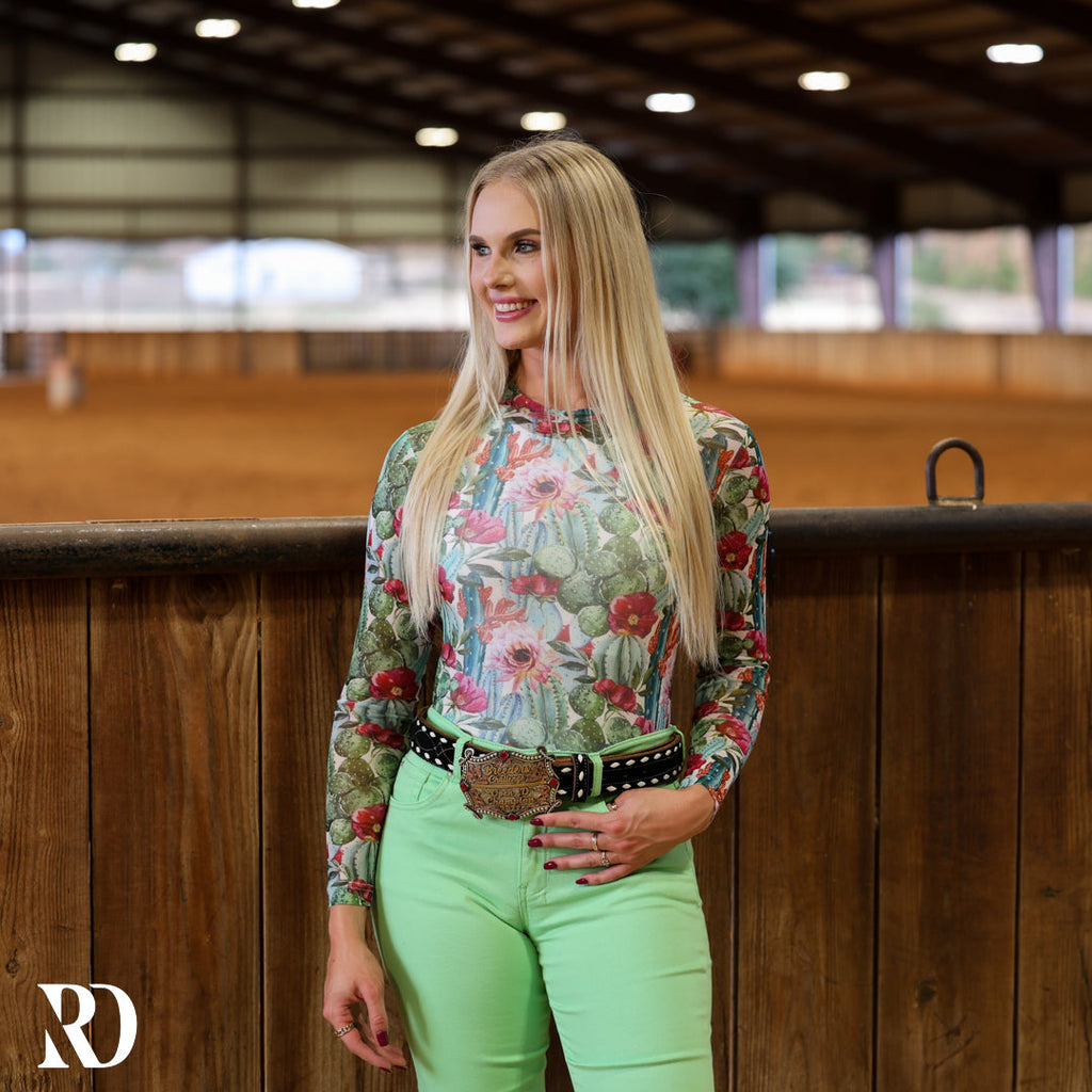Cactus Floral Mesh Layering Top — view 3
