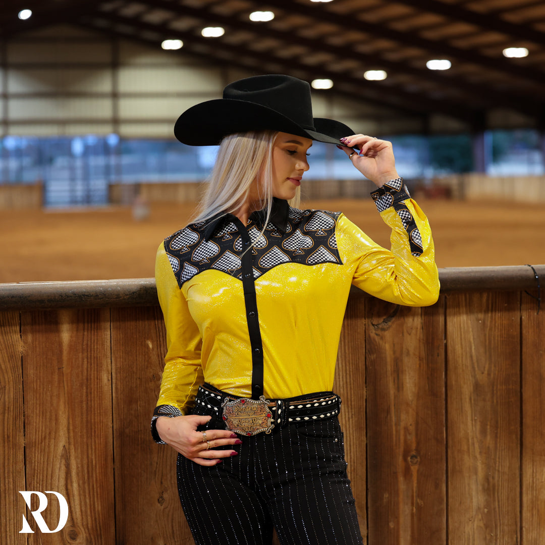Gold Spade Sparkle Performance Rodeo Shirt — view 2