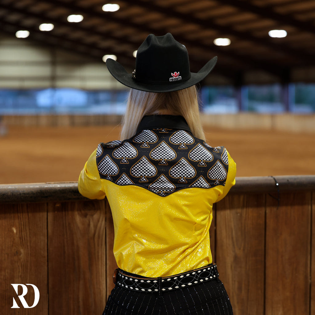 Gold Spade Sparkle Performance Rodeo Shirt — view 3