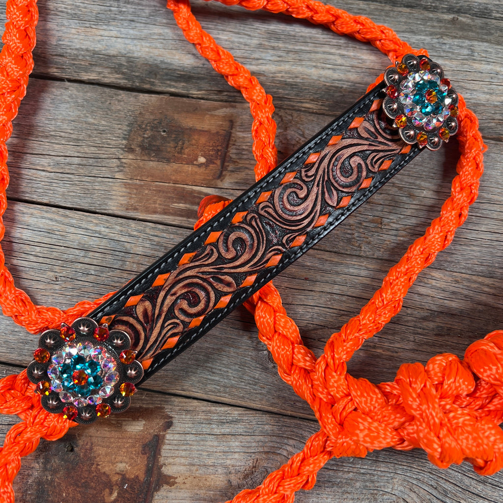 Orange Mule Tape Halter - Fire Opal and Teal #MT205 — view 2