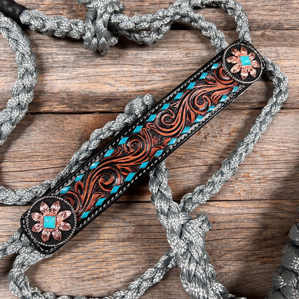 Grey Mule Tape Halter - Turquoise Sunflower #MT206 — view 2