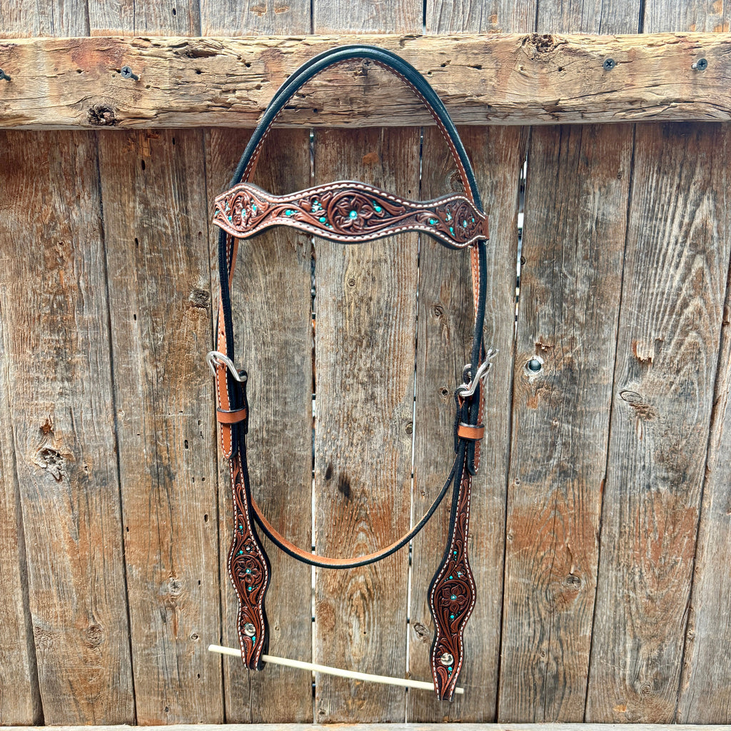 Medium Oil Floral and Teal Dot Browband / One Ear Headstall and Breastcollar Tack Sets — view 3