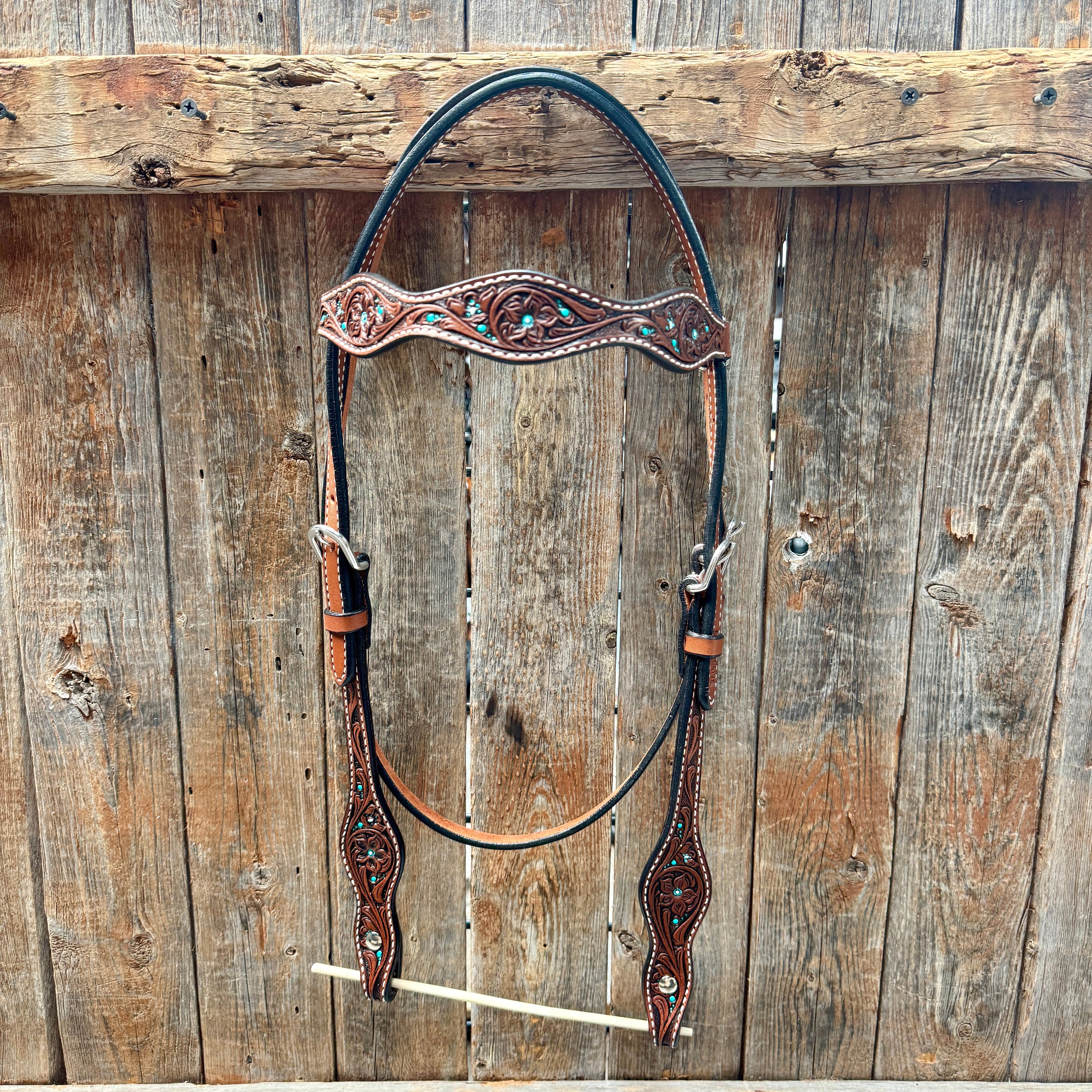 Medium Oil Floral and Teal Dot Browband / One Ear Headstall and Breastcollar Tack Sets — view 3