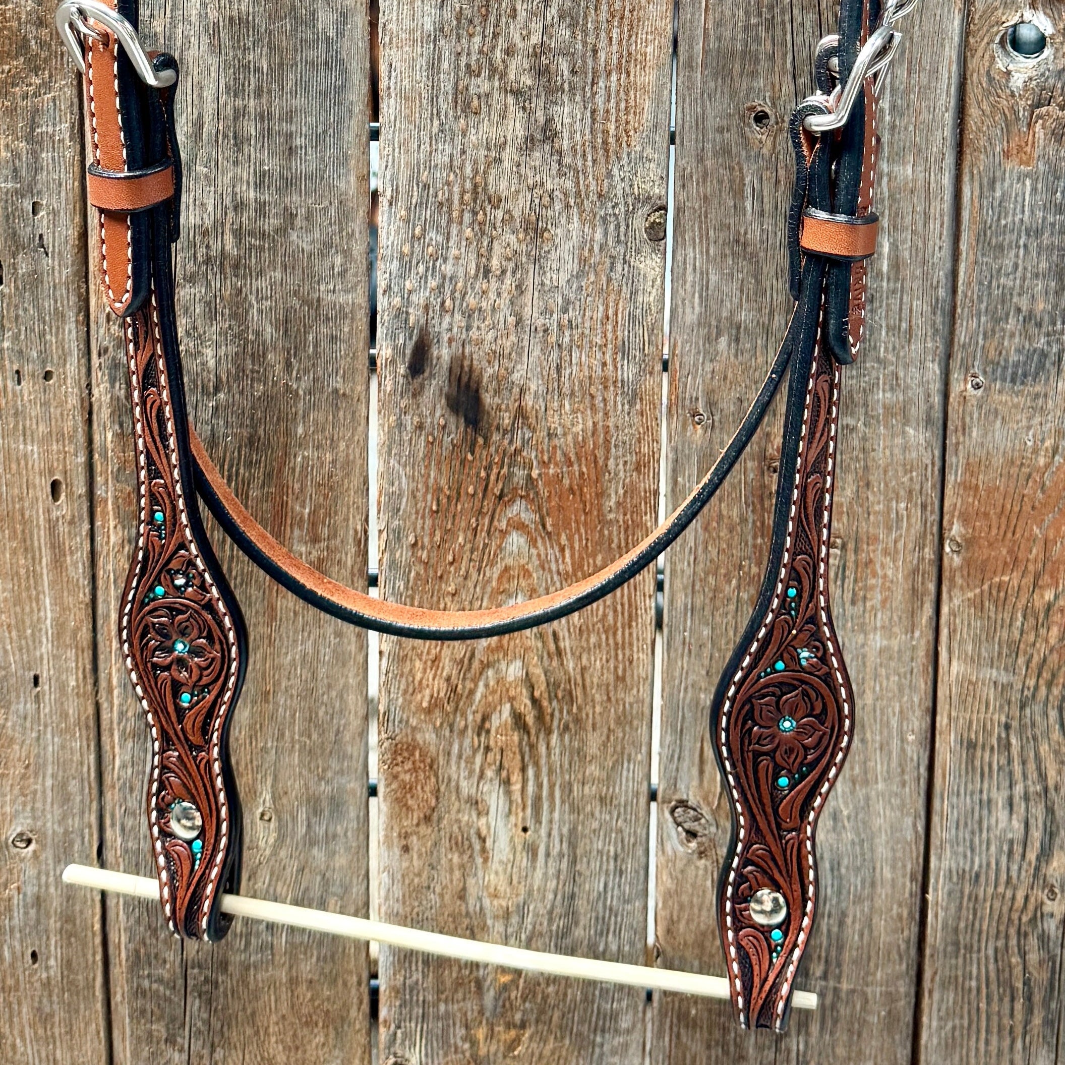Medium Oil Floral and Teal Dot Browband / One Ear Headstall and Breastcollar Tack Sets — view 5
