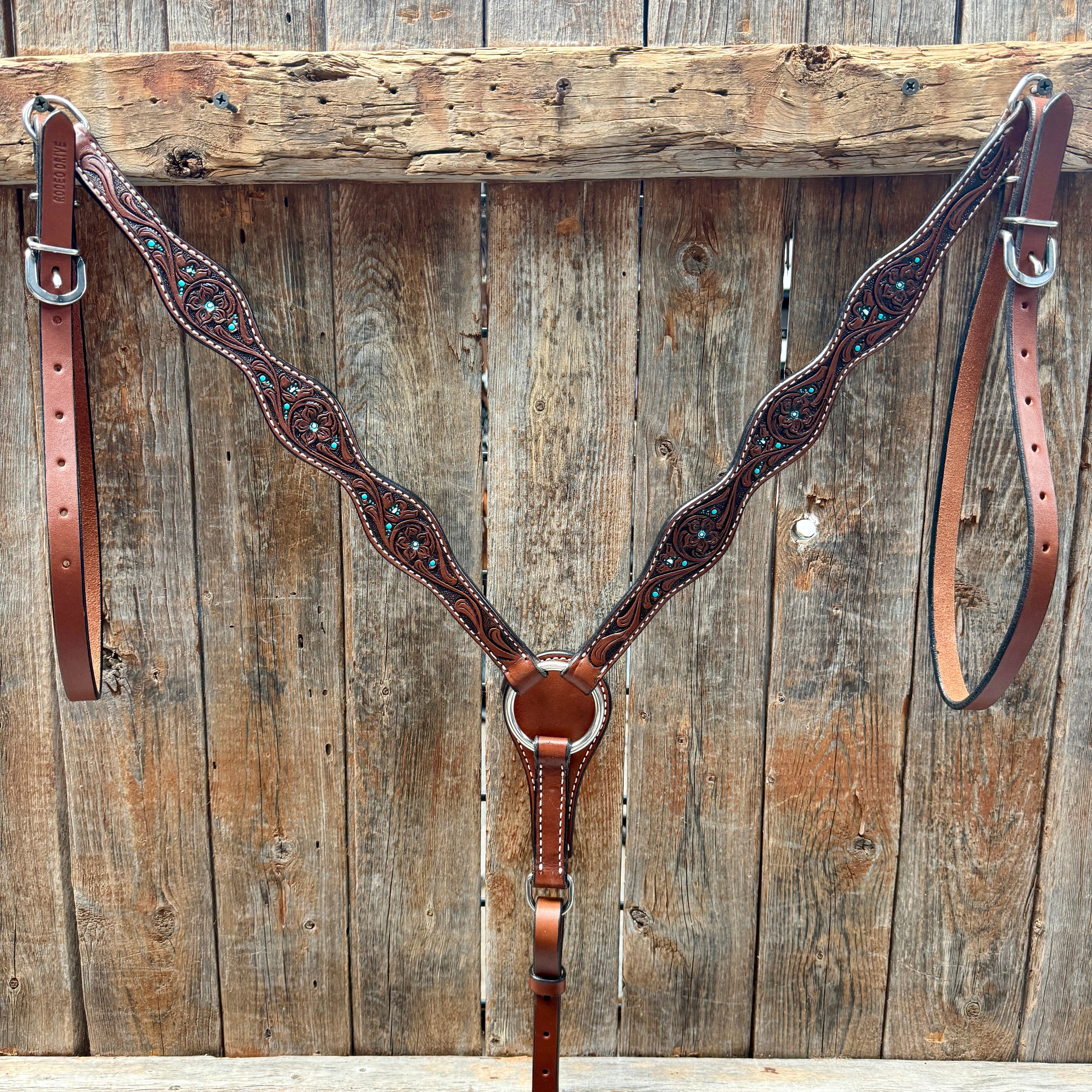 Medium Oil Floral and Teal Dot Browband / One Ear Headstall and Breastcollar Tack Sets — view 7
