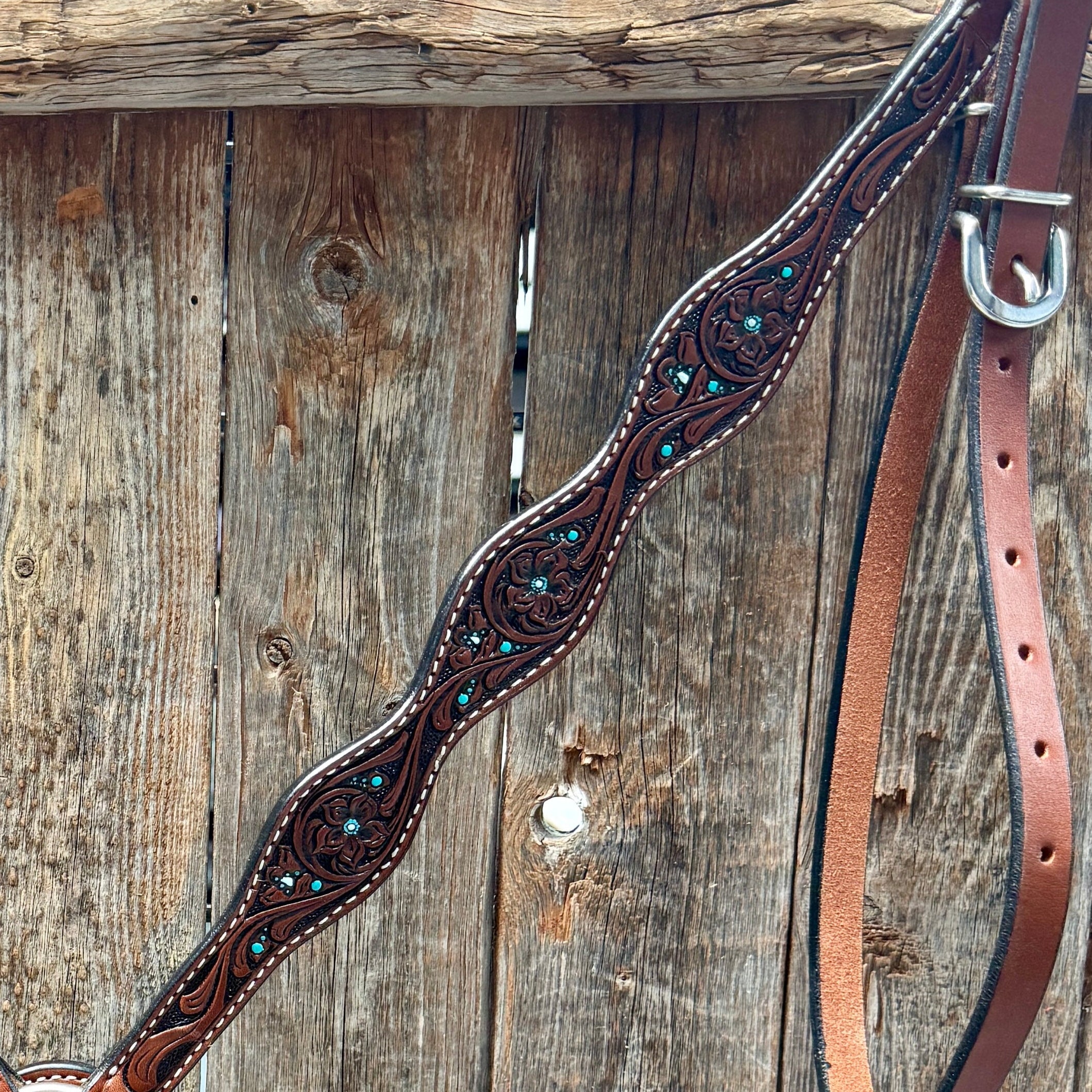 Medium Oil Floral and Teal Dot Breastcollar #56258M — view 2