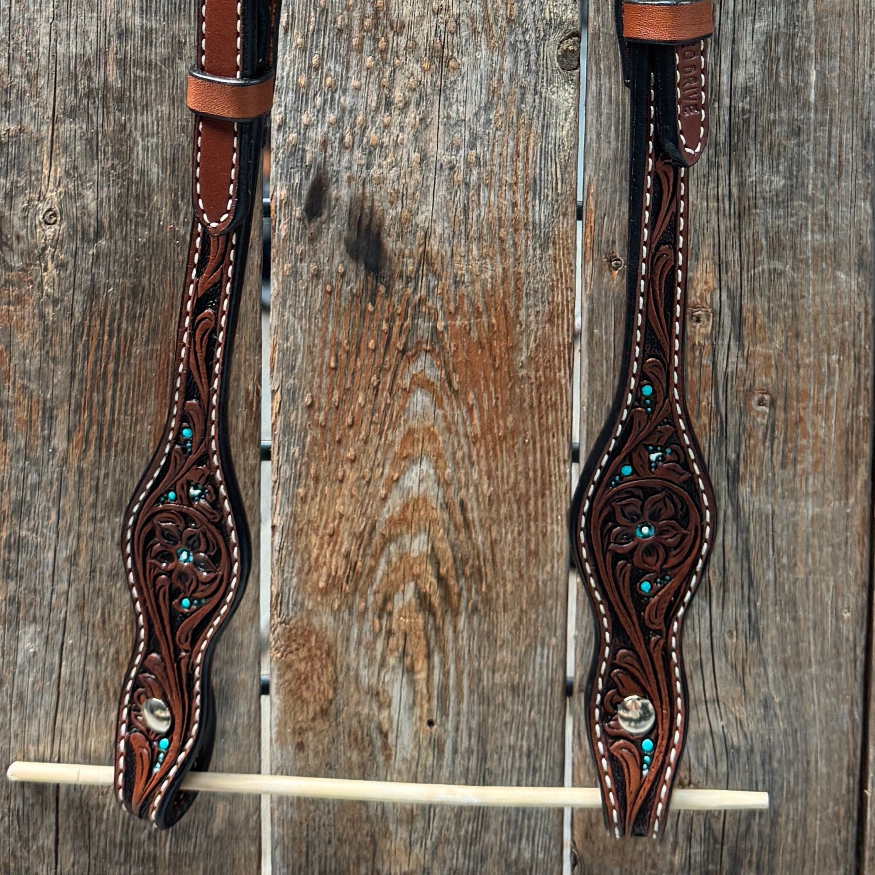 Medium Oil Floral and Teal Dot One Ear Headstall / Bridle #24338M — view 2