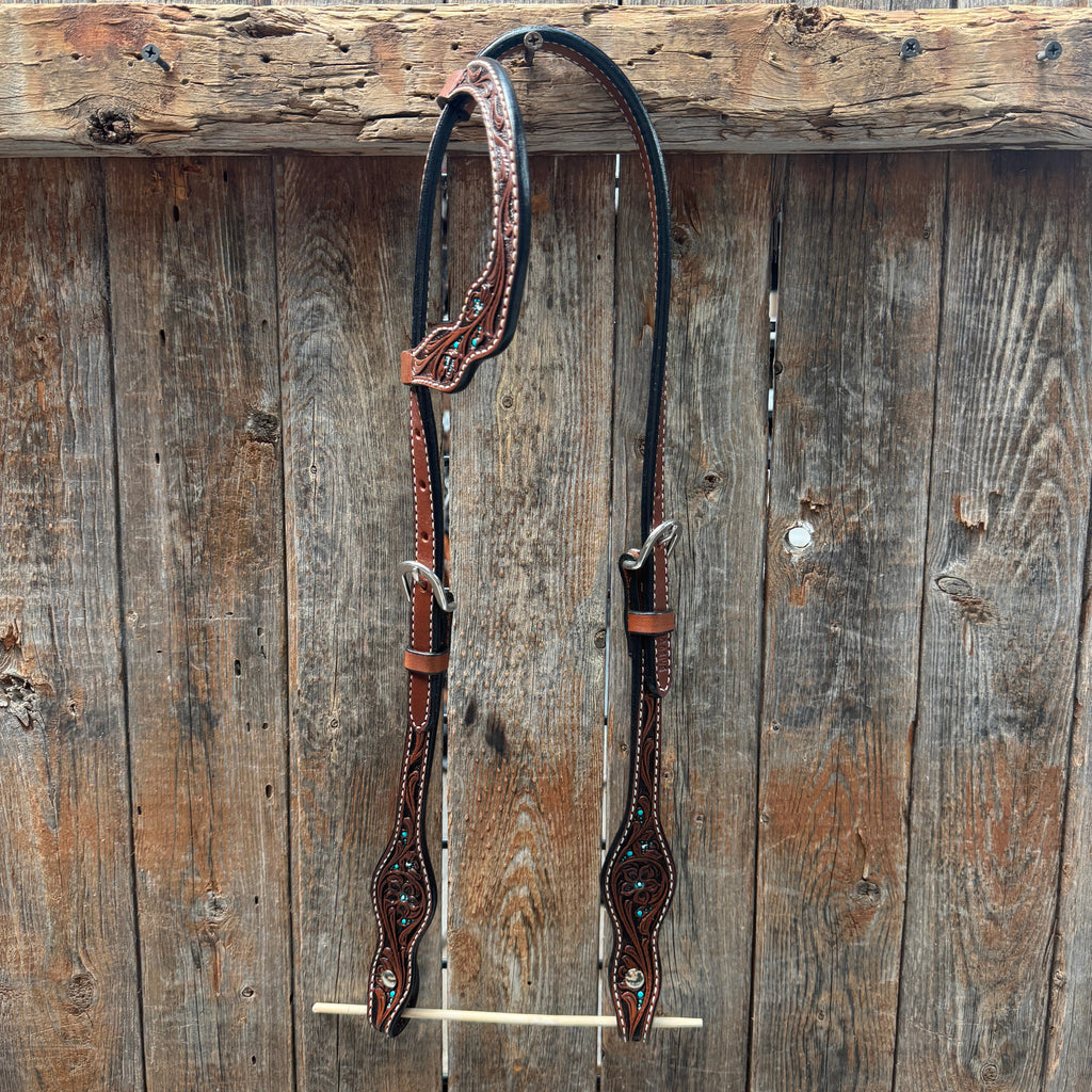 Medium Oil Floral and Teal Dot Browband / One Ear Headstall and Breastcollar Tack Sets — view 6