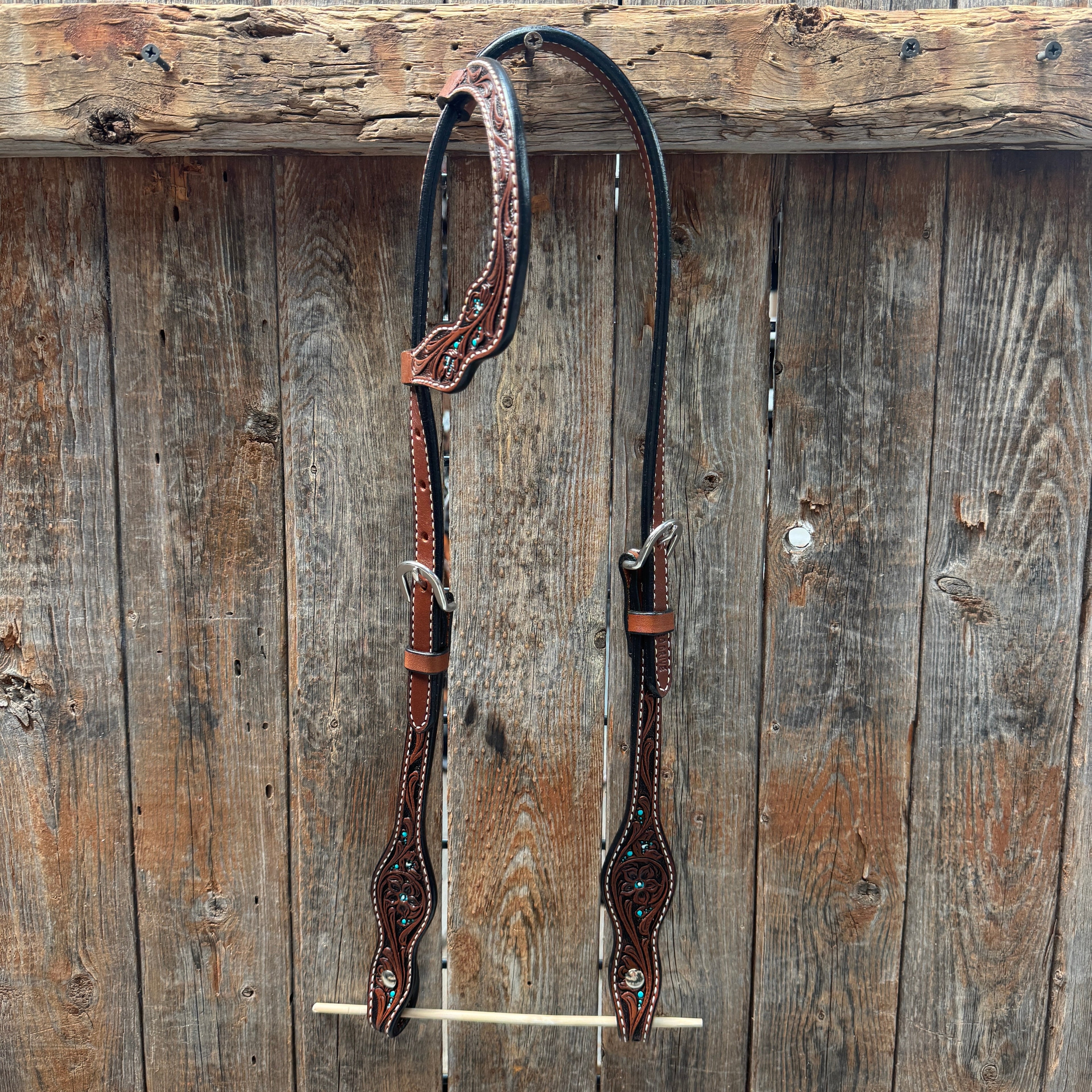 Medium Oil Floral and Teal Dot Browband / One Ear Headstall and Breastcollar Tack Sets — view 6