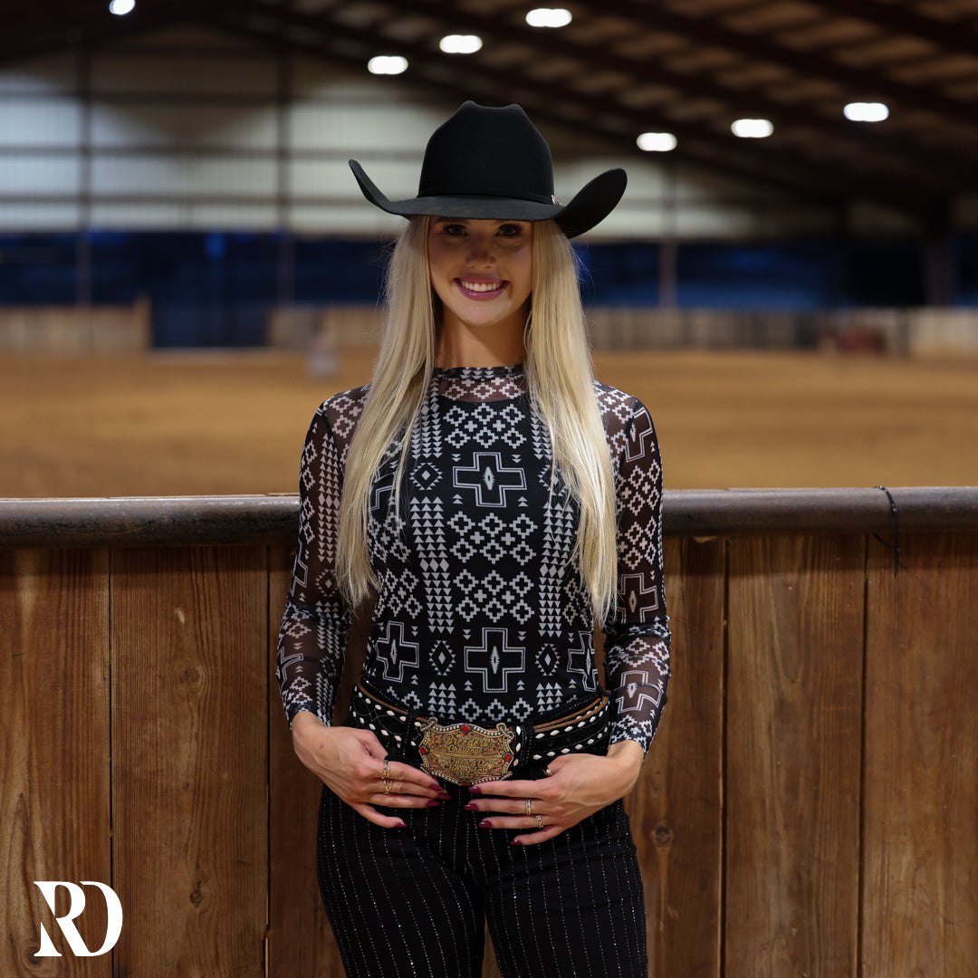 Black And White Aztec Mesh Layering Top — view 3