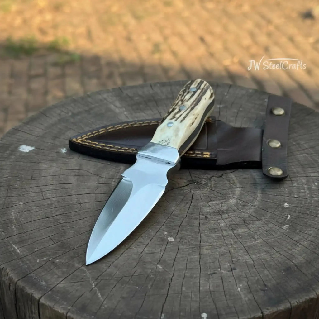 Handmade Dagger Knife with Stag Antler Handle | Full Tang Fixed Blade