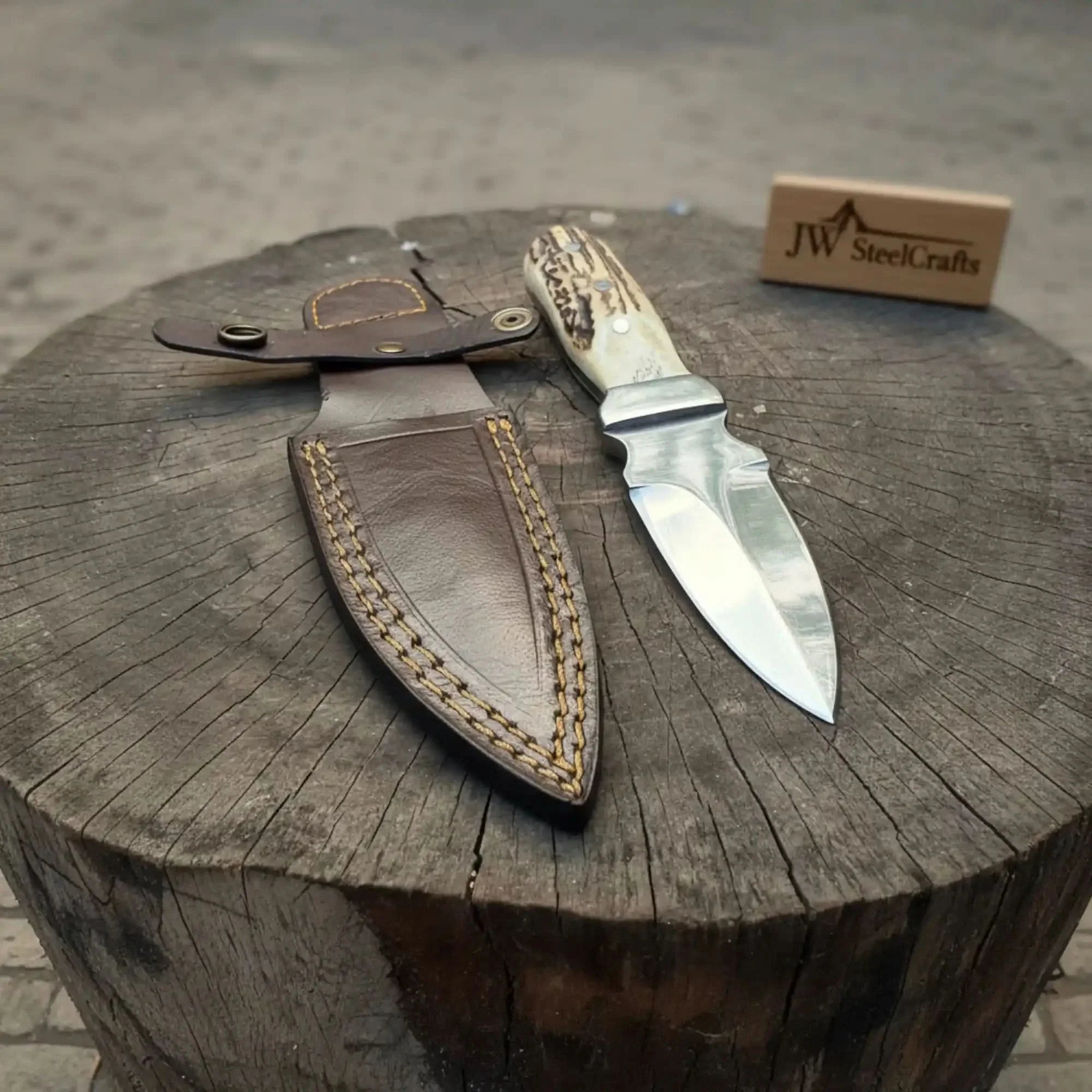 Handmade Dagger Knife with Stag Antler Handle | Full Tang Fixed Blade